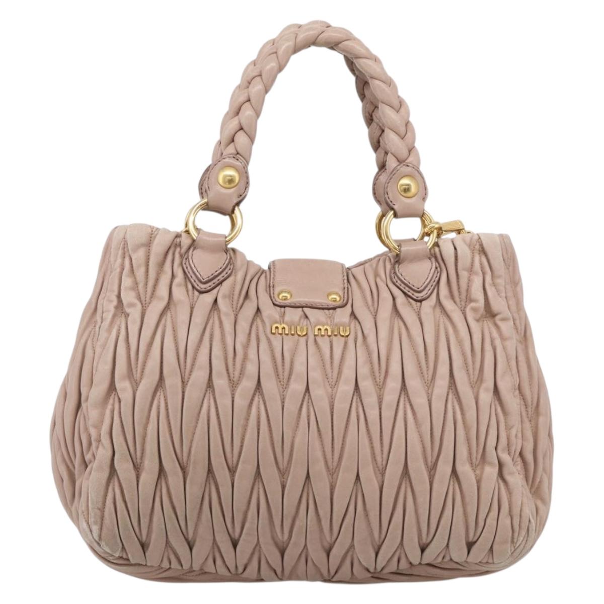 Miu Miu Matelasse Hand Bag Leather 2way Pink Gold Auth 214932A