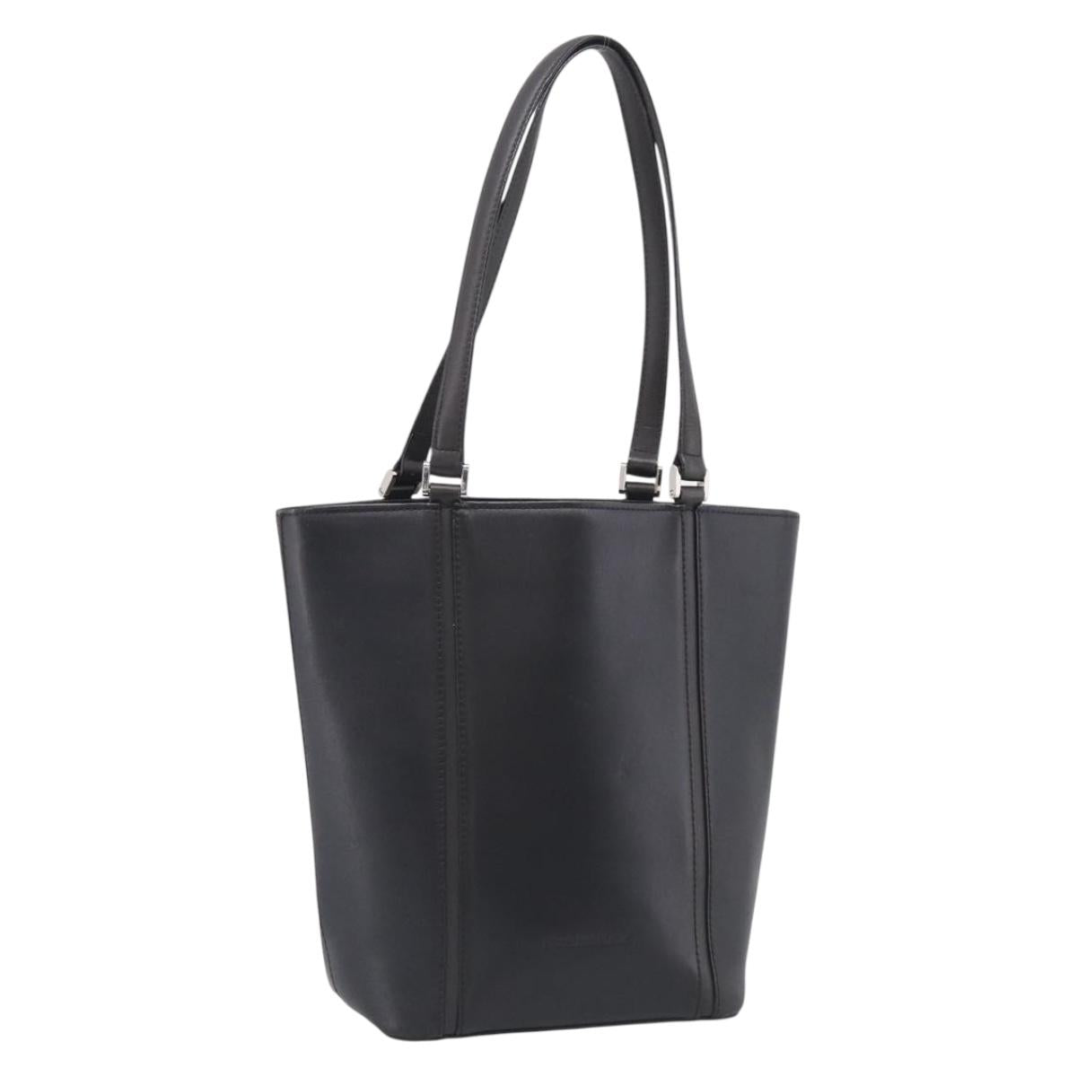 BURBERRY Tote Bag Leather Black Silver Auth 214935