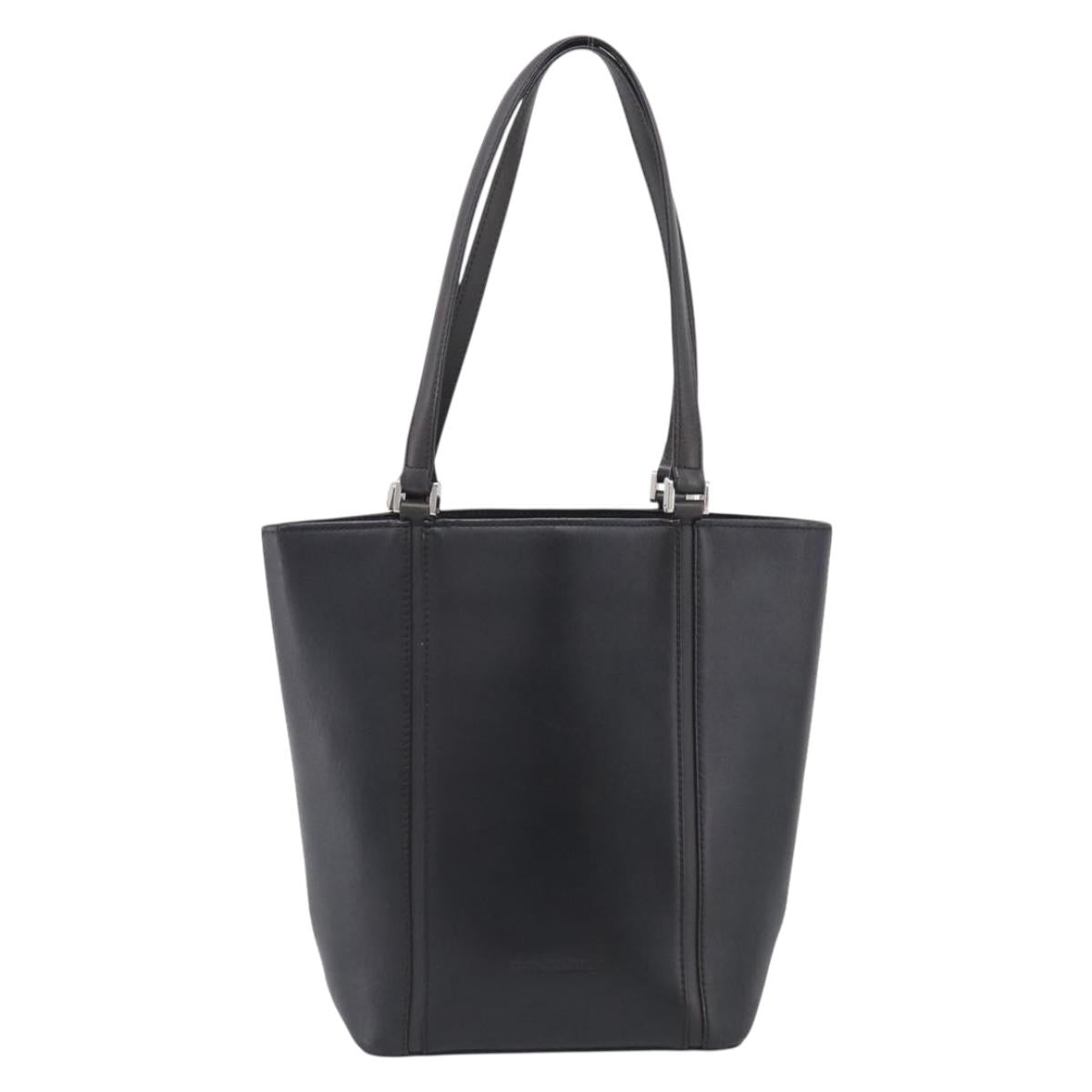 BURBERRY Tote Bag Leather Black Silver Auth 214935