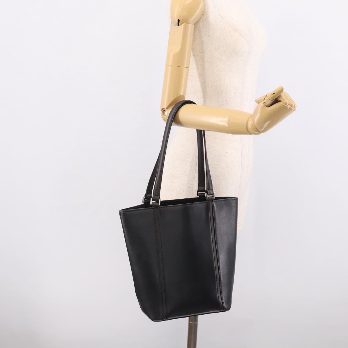 BURBERRY Tote Bag Leather Black Silver Auth 214935