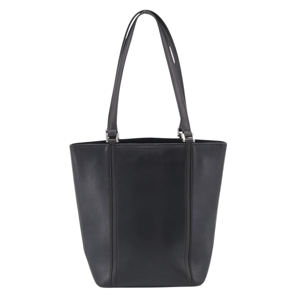 BURBERRY Tote Bag Leather Black Silver Auth 214935