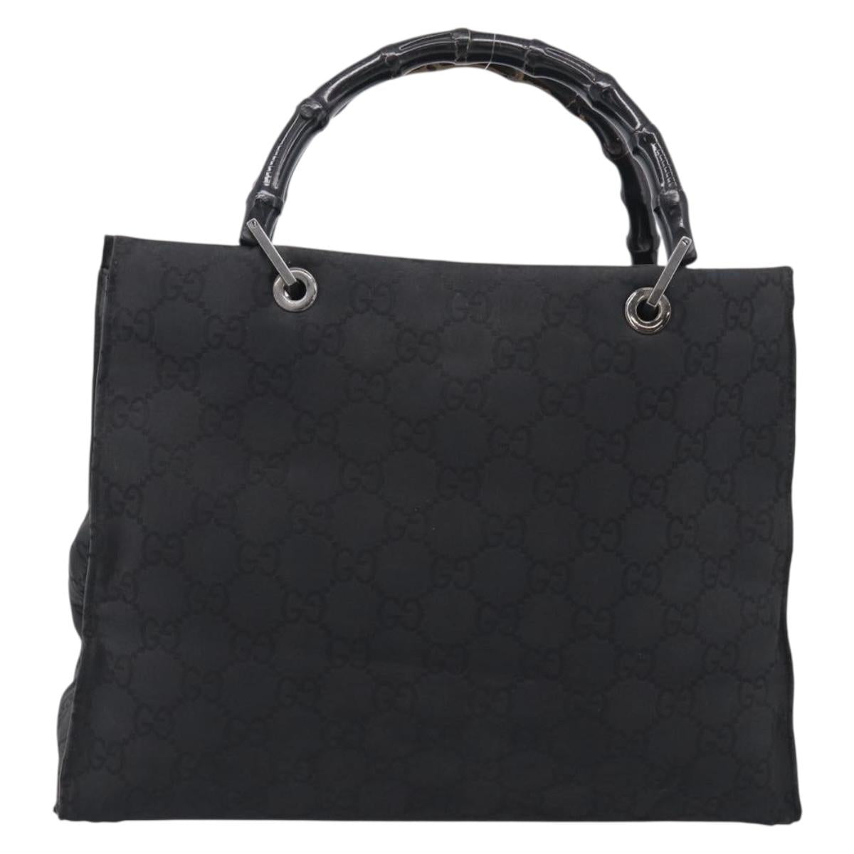 GUCCI GG Canvas Bamboo Hand Bag Nylon Black Silver 002 1010 Auth 214937