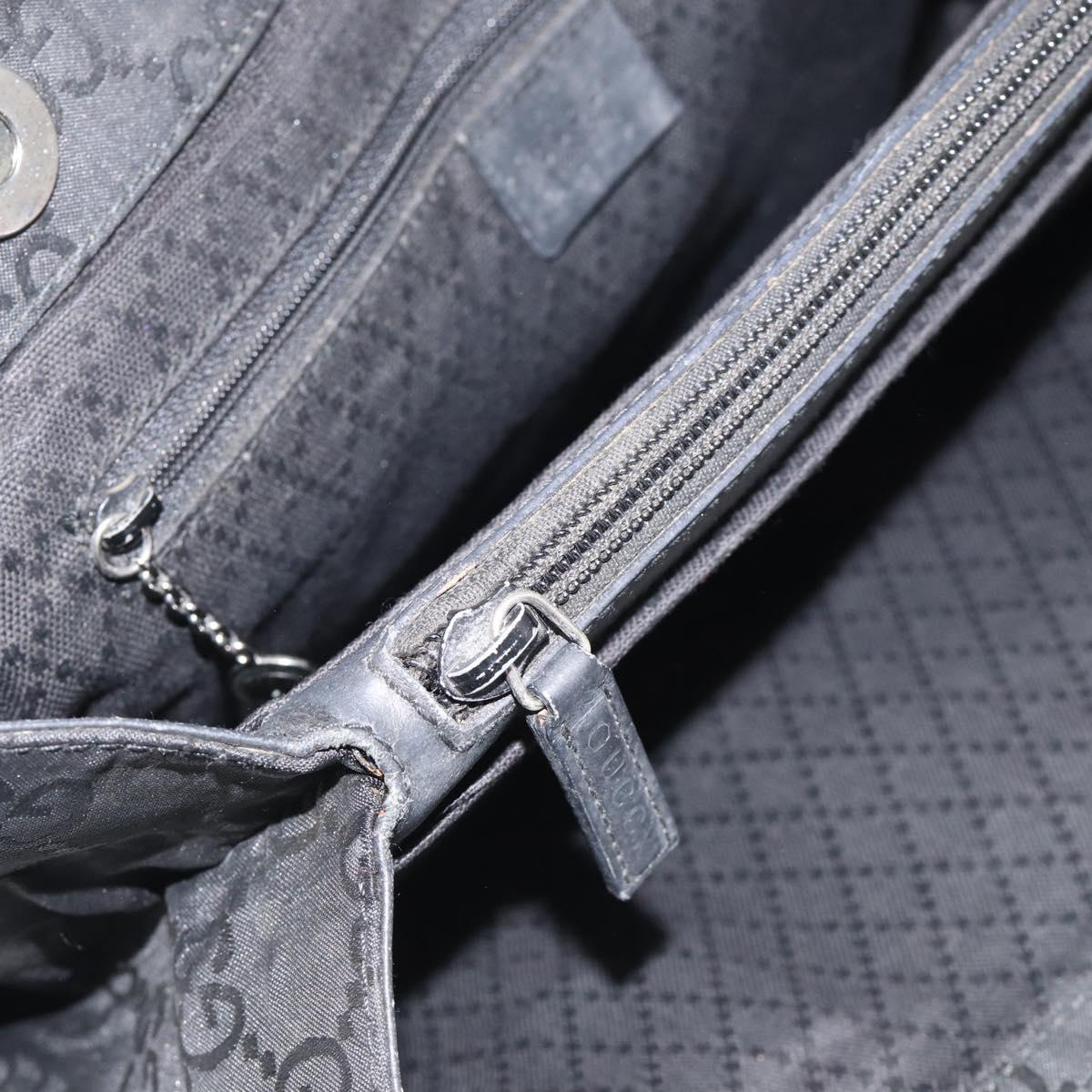 GUCCI GG Canvas Bamboo Hand Bag Nylon Black Silver 002 1010 Auth 214937