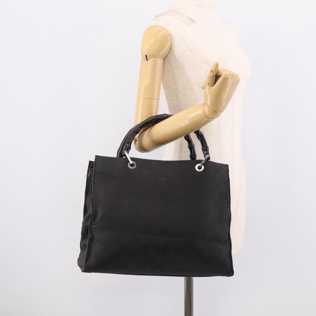 GUCCI GG Canvas Bamboo Hand Bag Nylon Black Silver 002 1010 Auth 214937