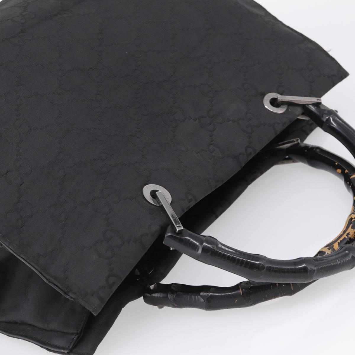 GUCCI GG Canvas Bamboo Hand Bag Nylon Black Silver 002 1010 Auth 214937