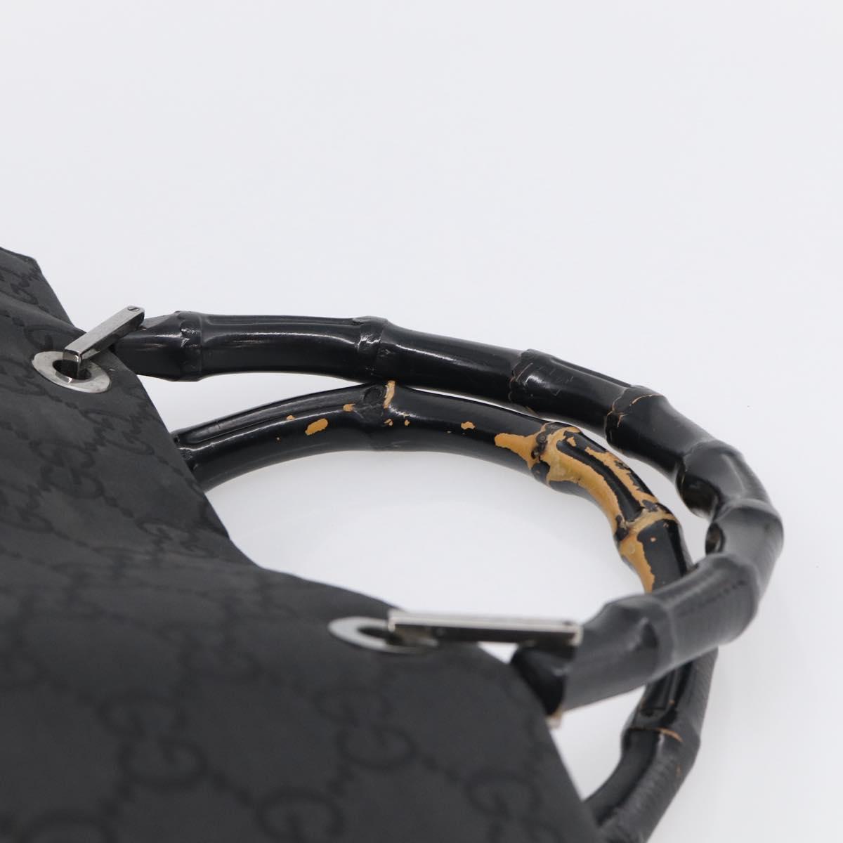 GUCCI GG Canvas Bamboo Hand Bag Nylon Black Silver 002 1010 Auth 214937