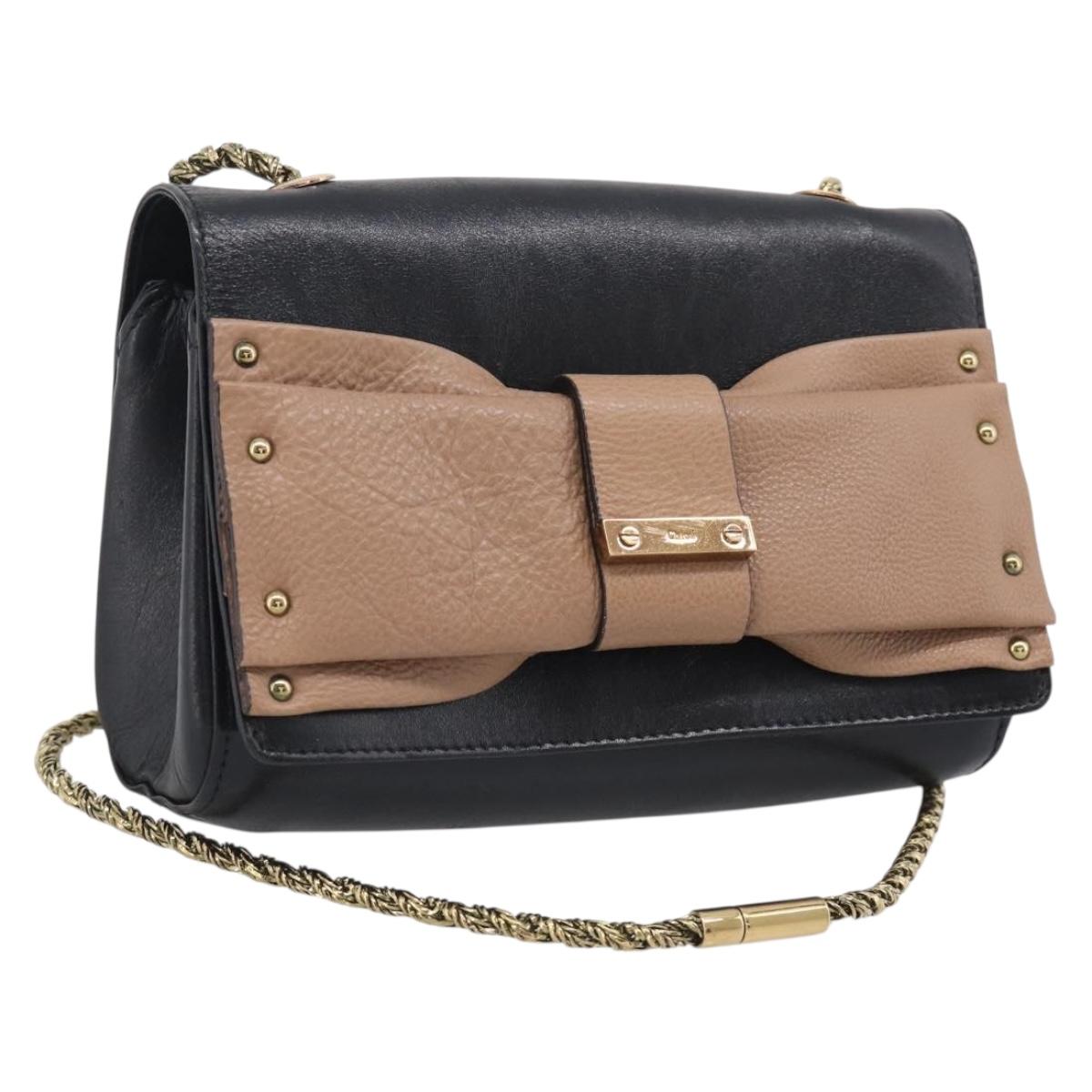 Chloe Chain Shoulder Bag Leather Black Gold Auth 214938A