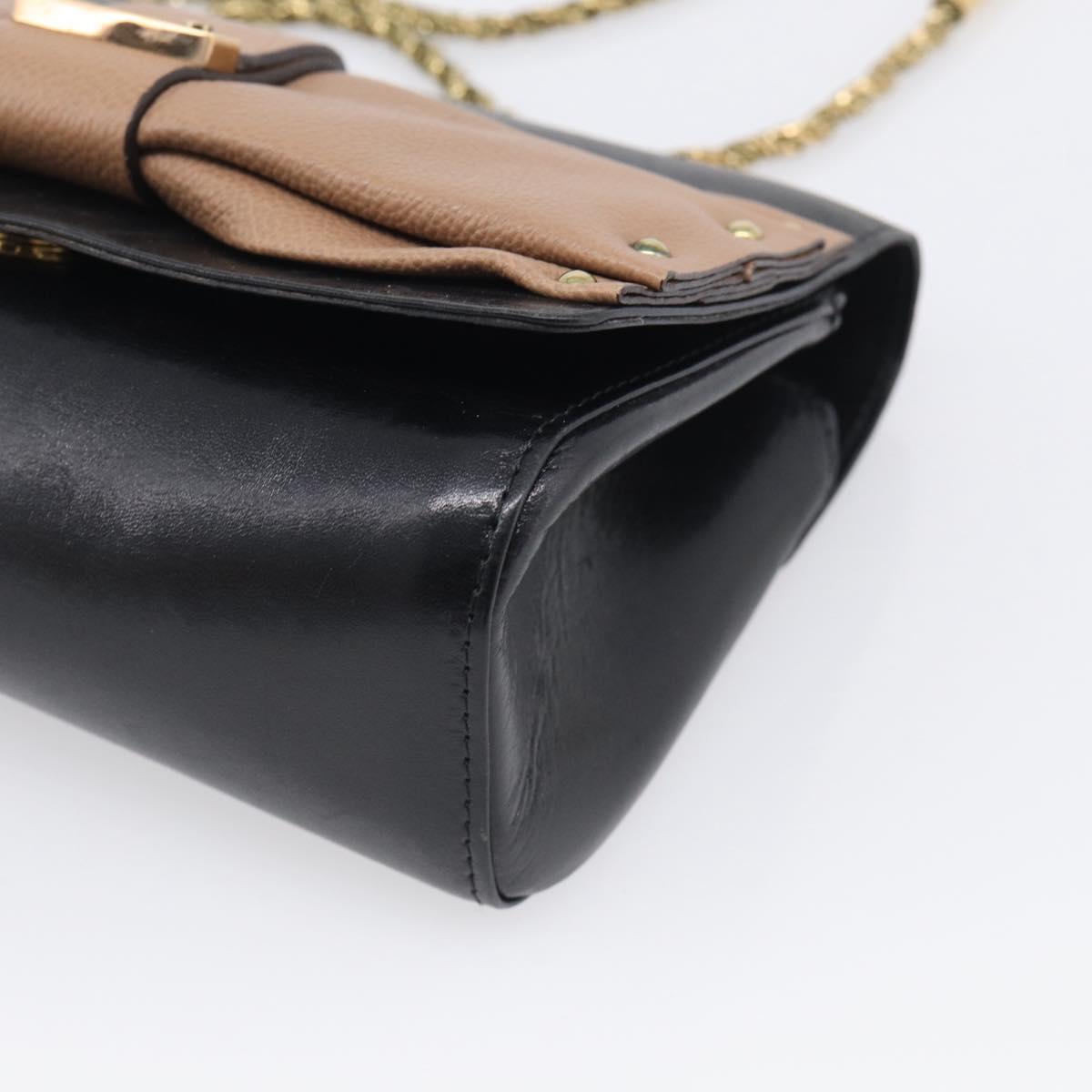 Chloe Chain Shoulder Bag Leather Black Gold Auth 214938A