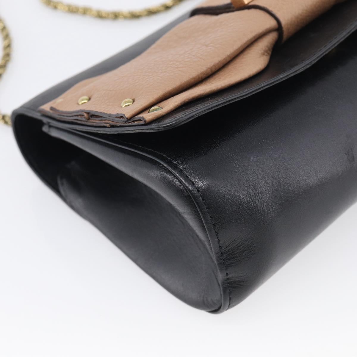 Chloe Chain Shoulder Bag Leather Black Gold Auth 214938A