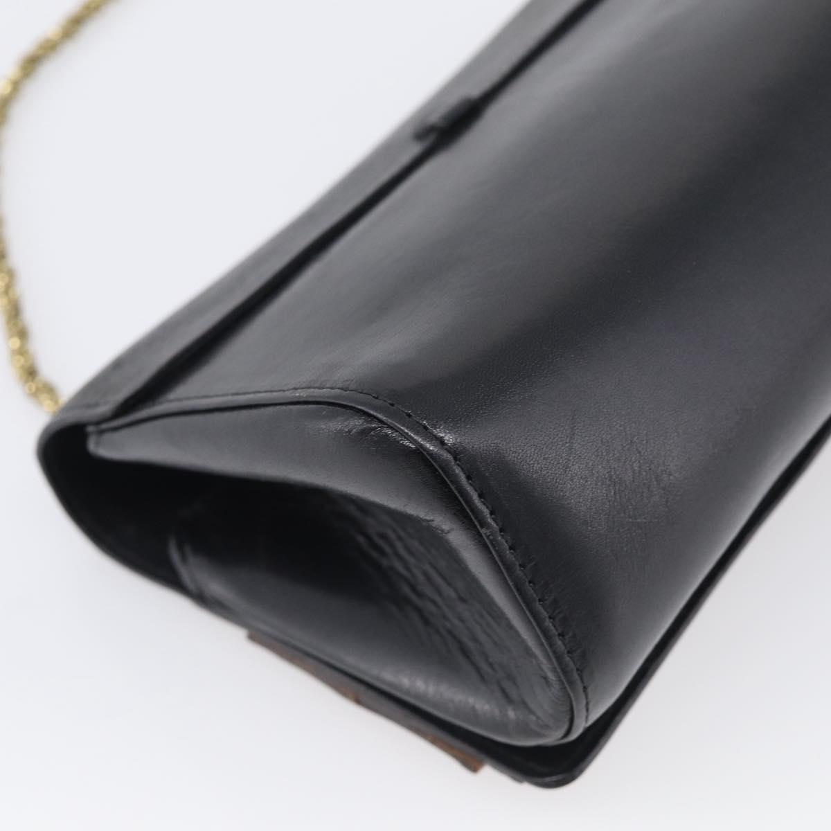 Chloe Chain Shoulder Bag Leather Black Gold Auth 214938A
