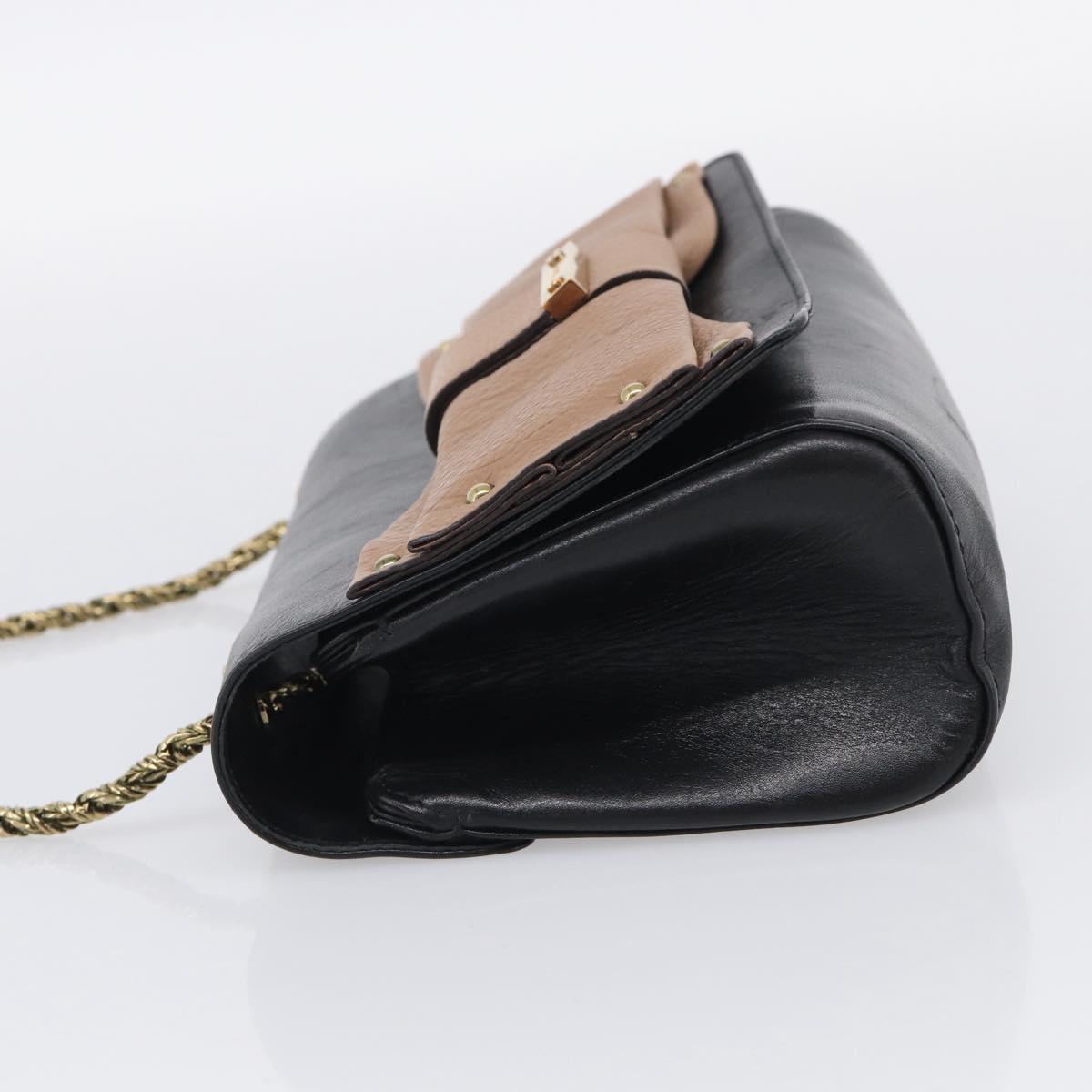 Chloe Chain Shoulder Bag Leather Black Gold Auth 214938A