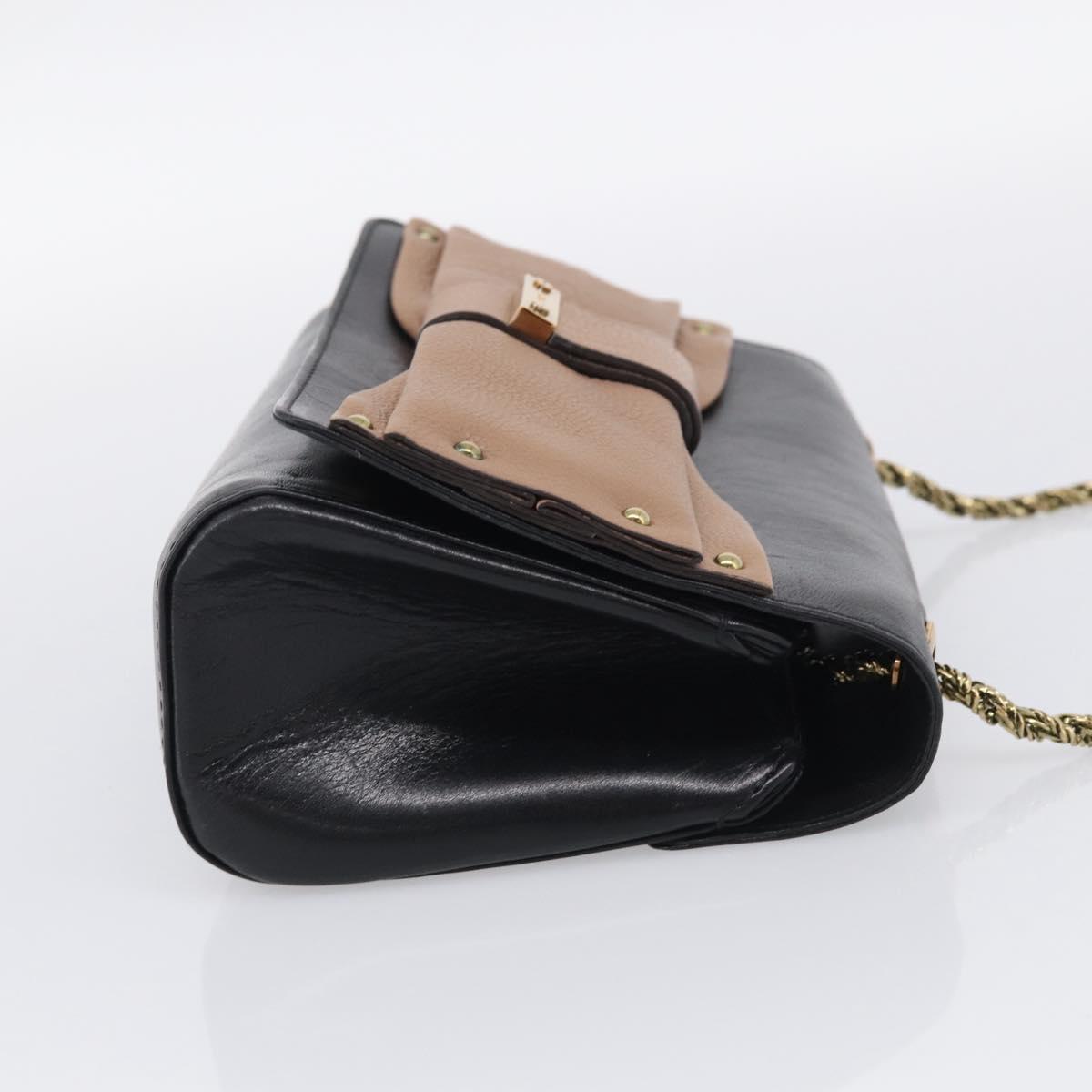 Chloe Chain Shoulder Bag Leather Black Gold Auth 214938A