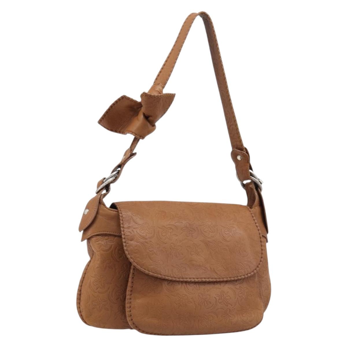 Salvatore Ferragamo Gancini Shoulder Bag Leather Brown Silver Auth 214940A