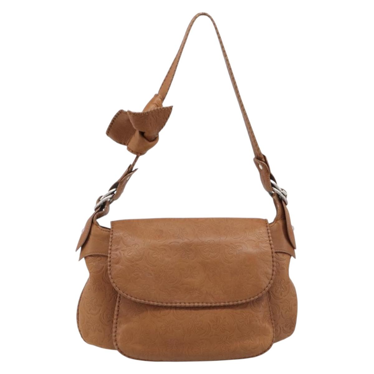 Salvatore Ferragamo Gancini Shoulder Bag Leather Brown Silver Auth 214940A