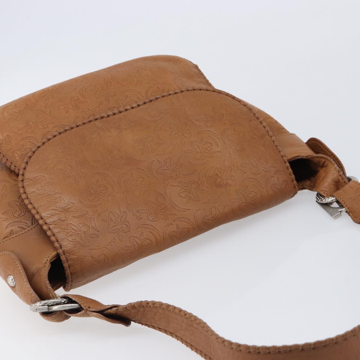 Salvatore Ferragamo Gancini Shoulder Bag Leather Brown Silver Auth 214940A