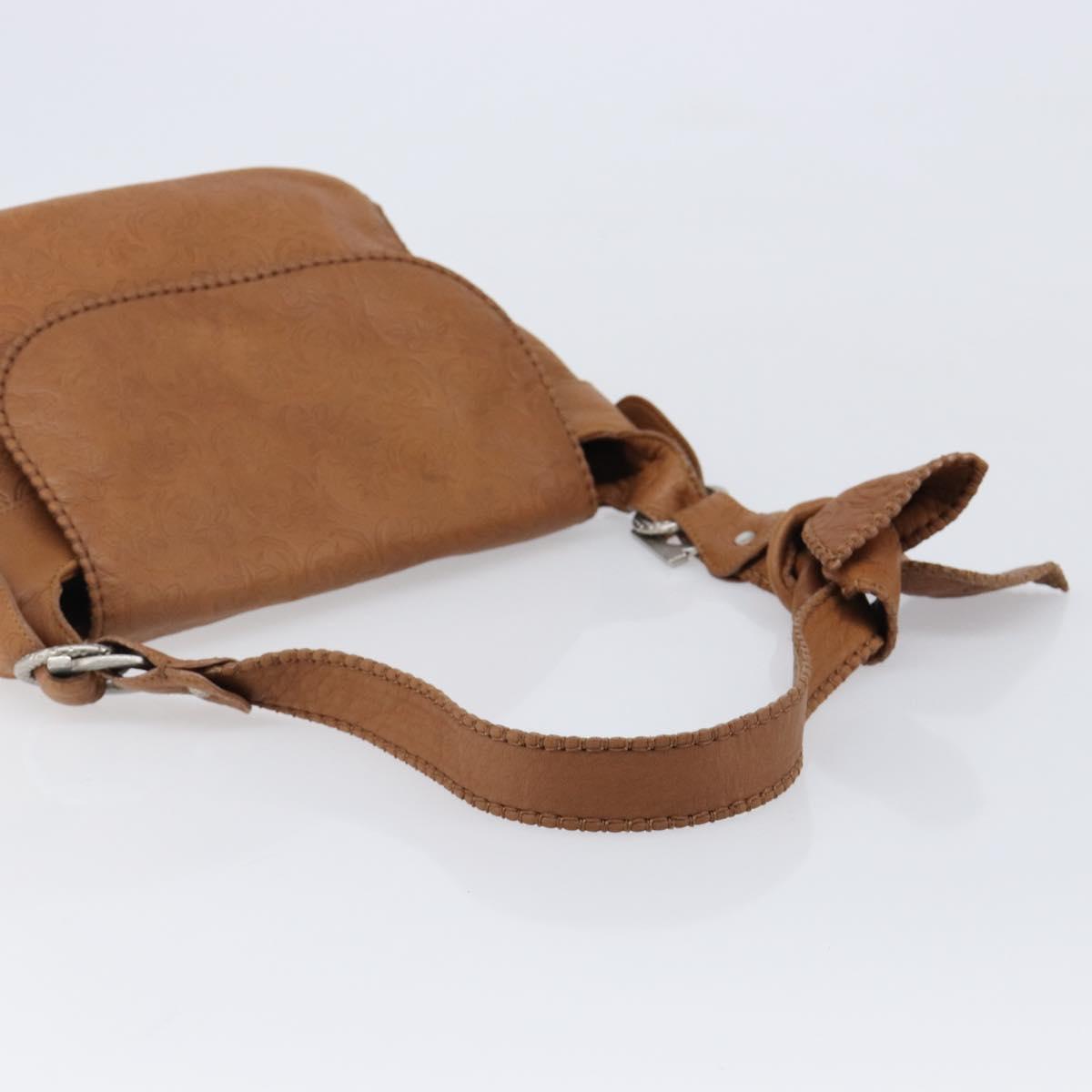 Salvatore Ferragamo Gancini Shoulder Bag Leather Brown Silver Auth 214940A