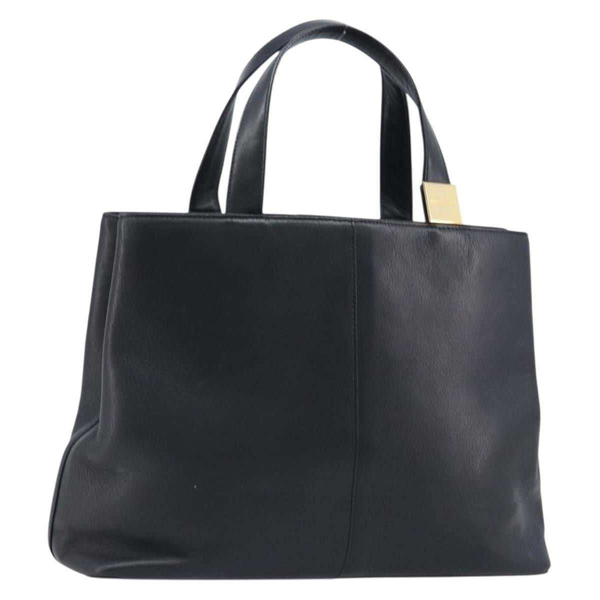 BURBERRY Hand Bag Leather Black Gold Auth 214941