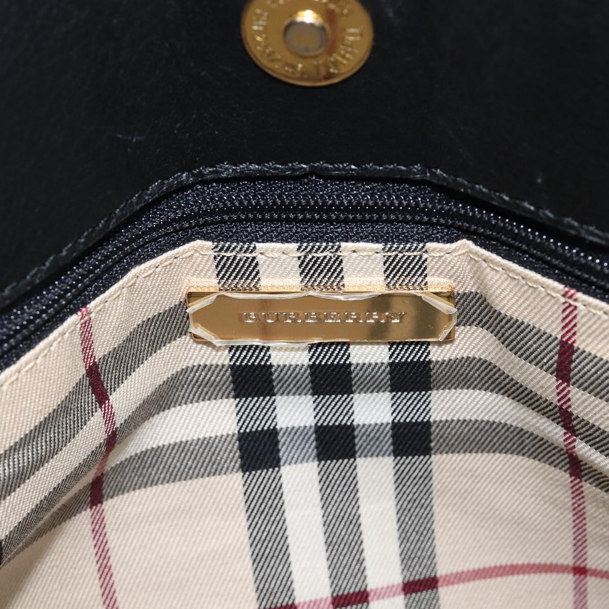 BURBERRY Hand Bag Leather Black Gold Auth 214941