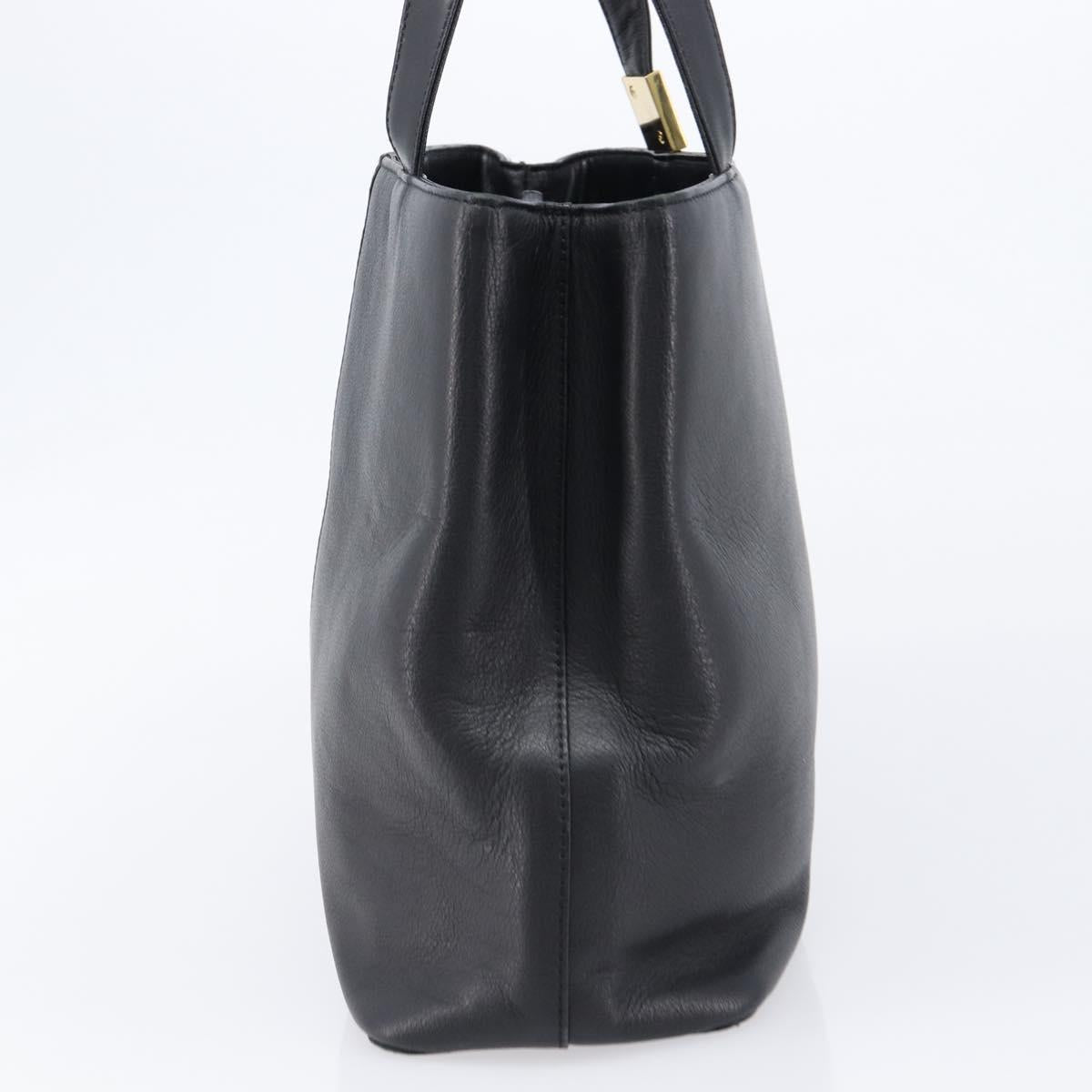 BURBERRY Hand Bag Leather Black Gold Auth 214941