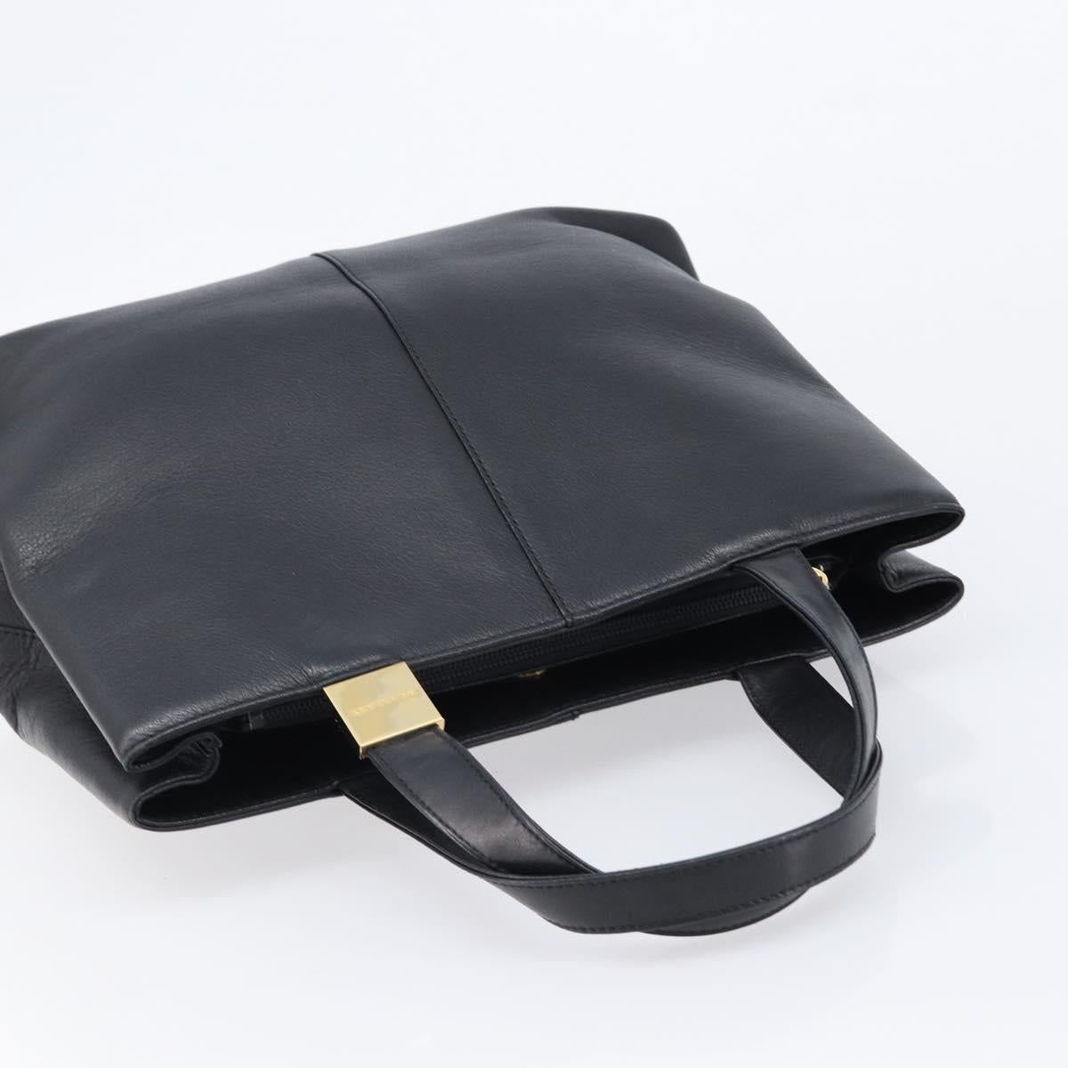 BURBERRY Hand Bag Leather Black Gold Auth 214941