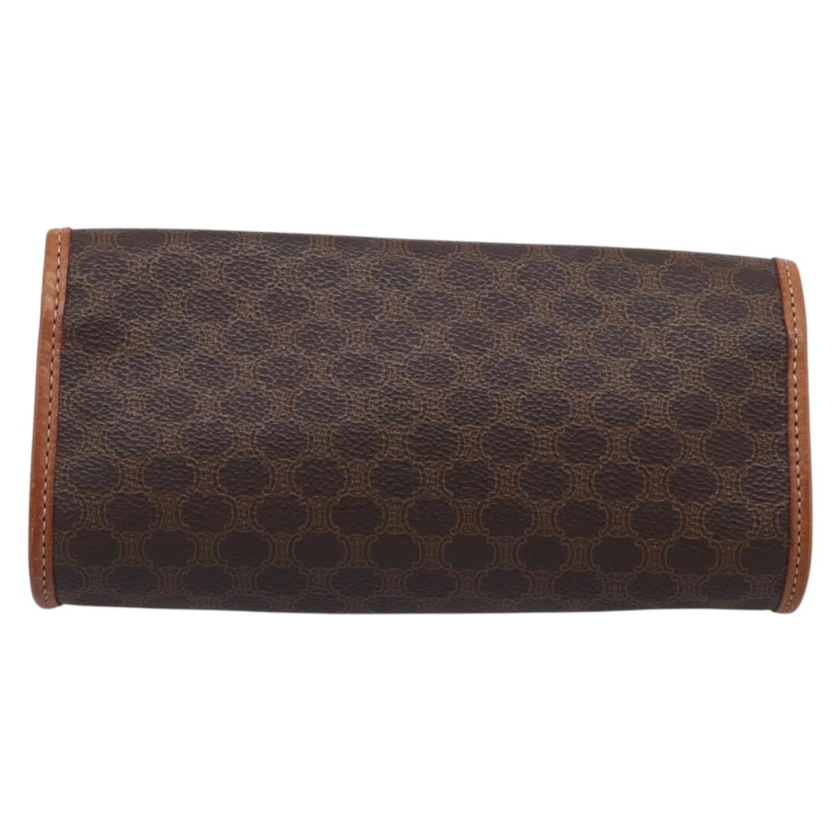 CELINE Macadam Canvas Pouch PVC Leather Brown Gold Auth 214943A