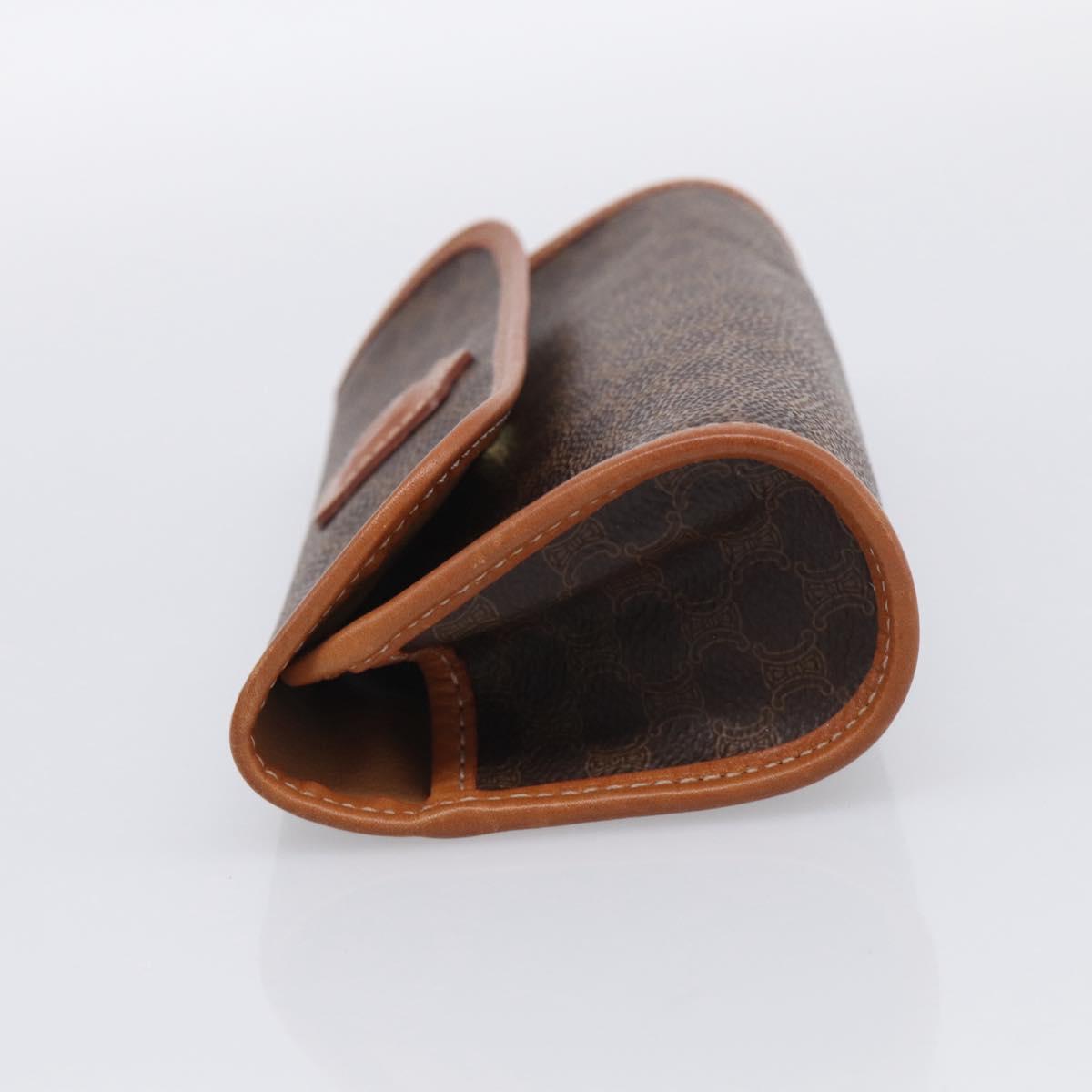 CELINE Macadam Canvas Pouch PVC Leather Brown Gold Auth 214943A