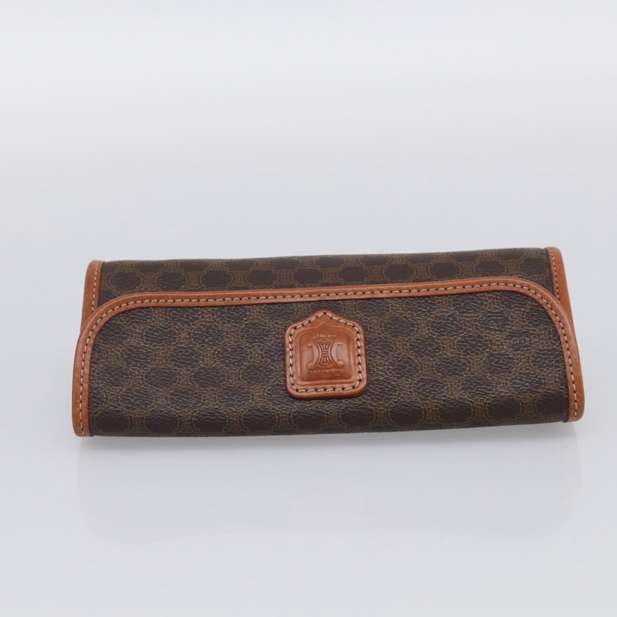 CELINE Macadam Canvas Pouch PVC Leather Brown Gold Auth 214943A