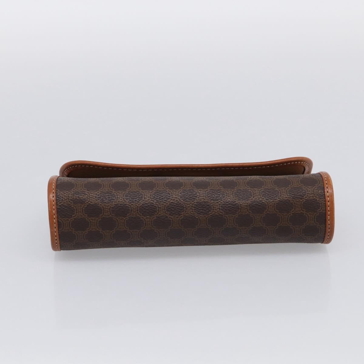 CELINE Macadam Canvas Pouch PVC Leather Brown Gold Auth 214943A
