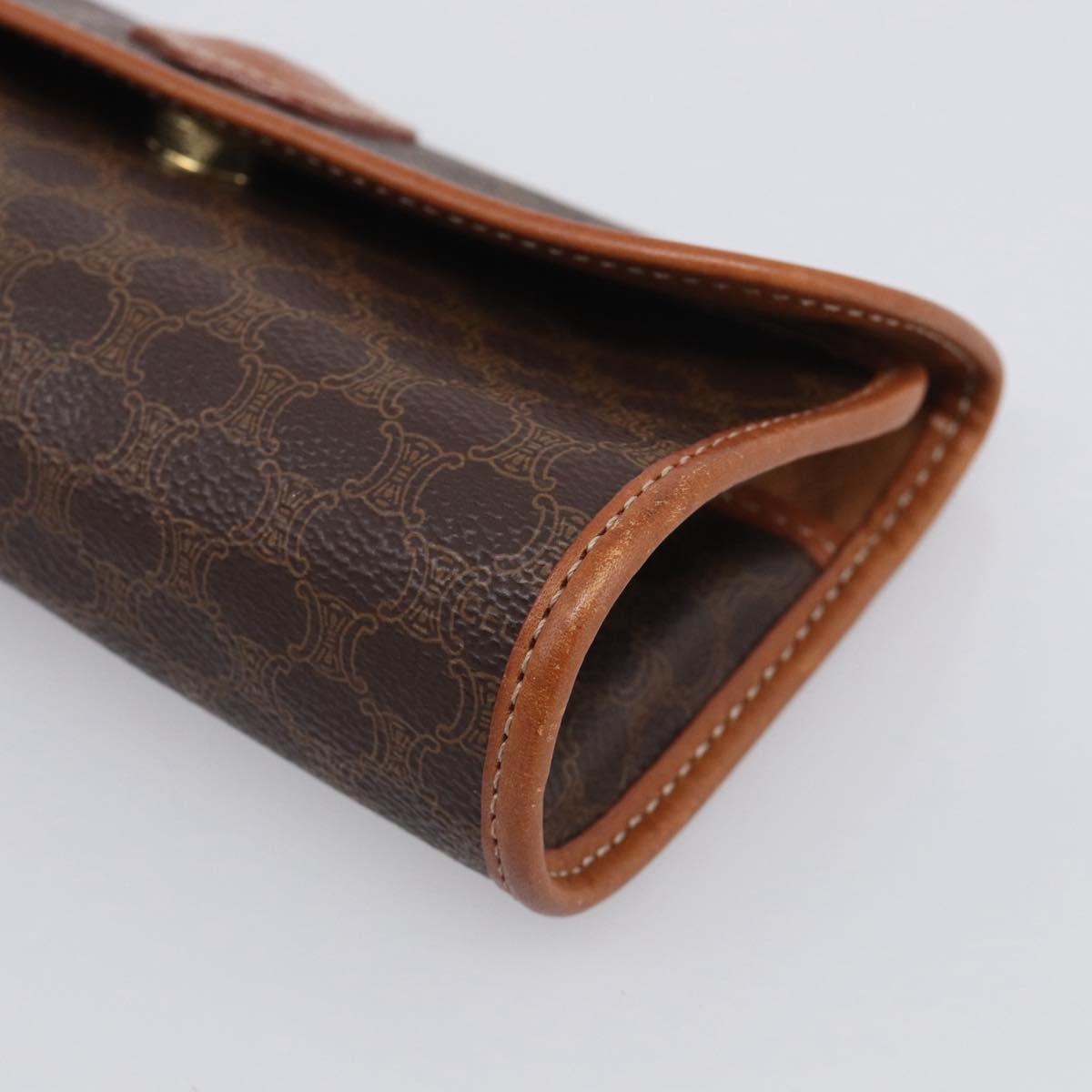 CELINE Macadam Canvas Pouch PVC Leather Brown Gold Auth 214943A