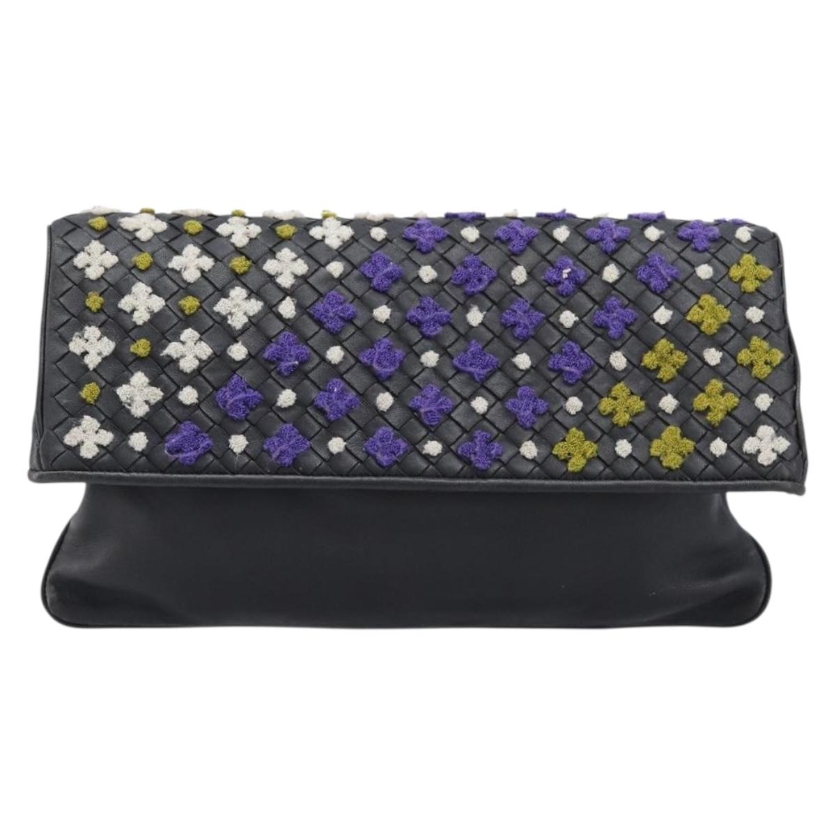 Bottega Veneta INTRECCIATO Clutch Bag Leather Black Auth 214944A