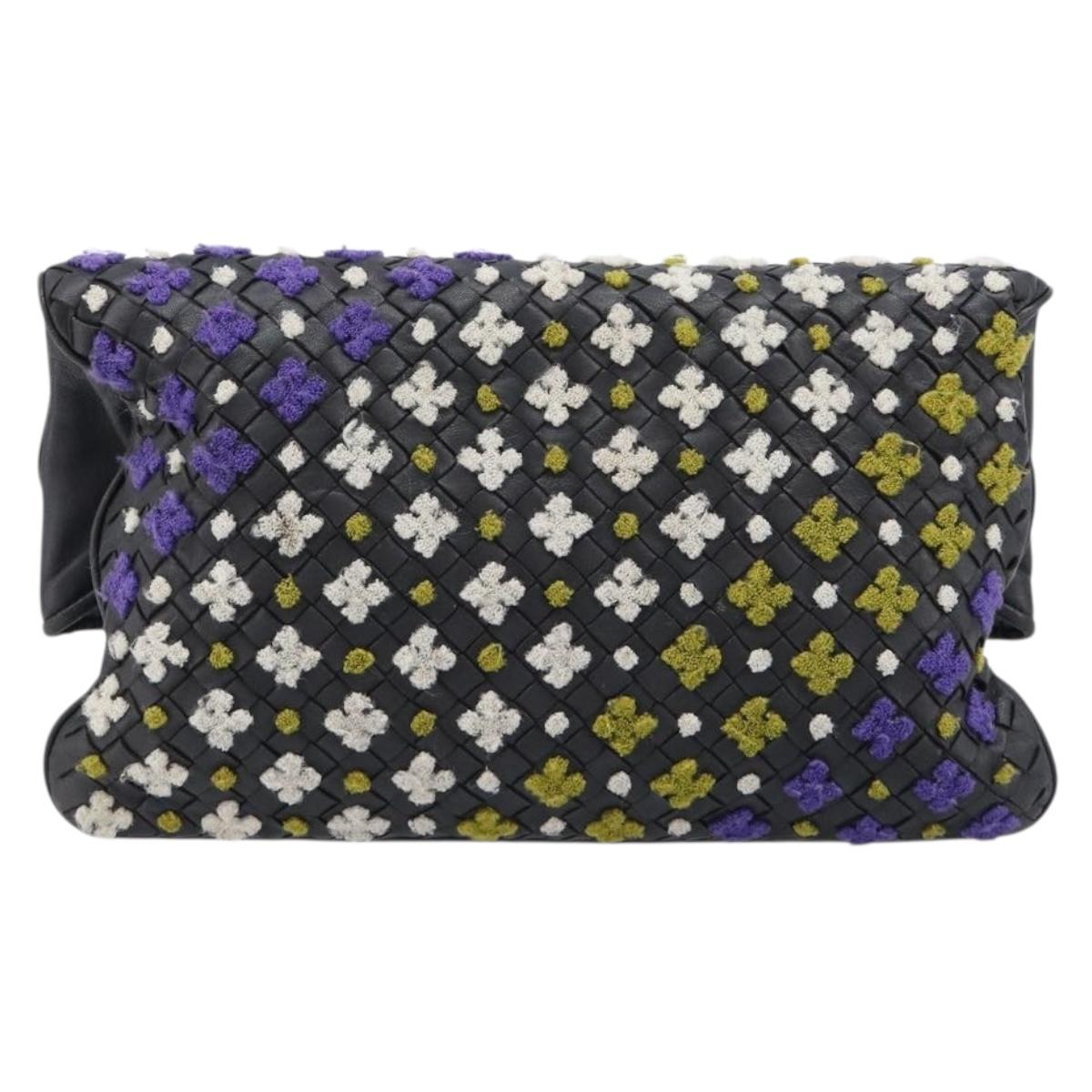 Bottega Veneta INTRECCIATO Clutch Bag Leather Black Auth 214944A