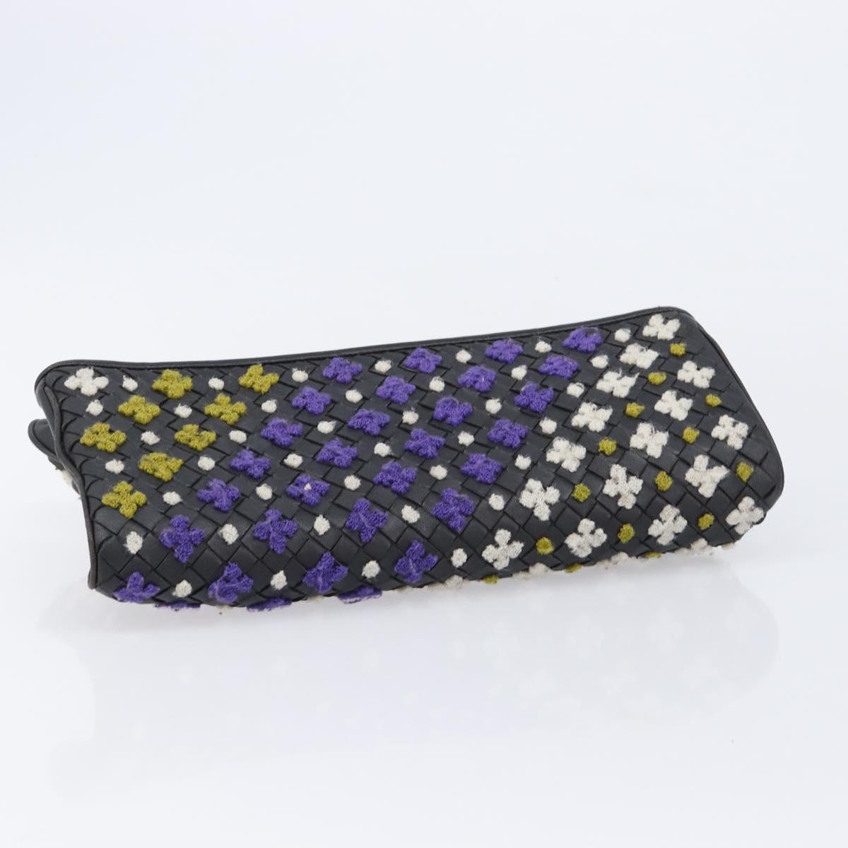 Bottega Veneta INTRECCIATO Clutch Bag Leather Black Auth 214944A