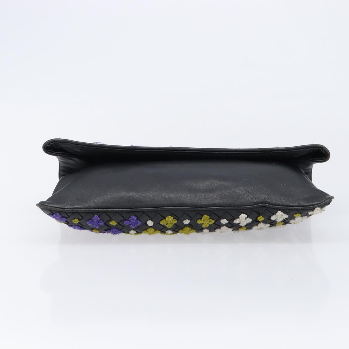 Bottega Veneta INTRECCIATO Clutch Bag Leather Black Auth 214944A