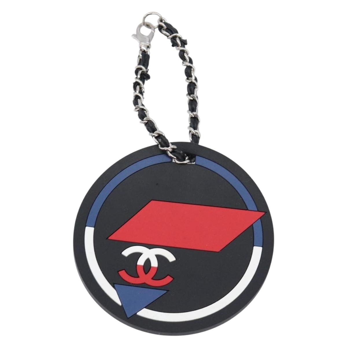 CHANEL Bag Charm Rubber Black Silver CC Auth 214946