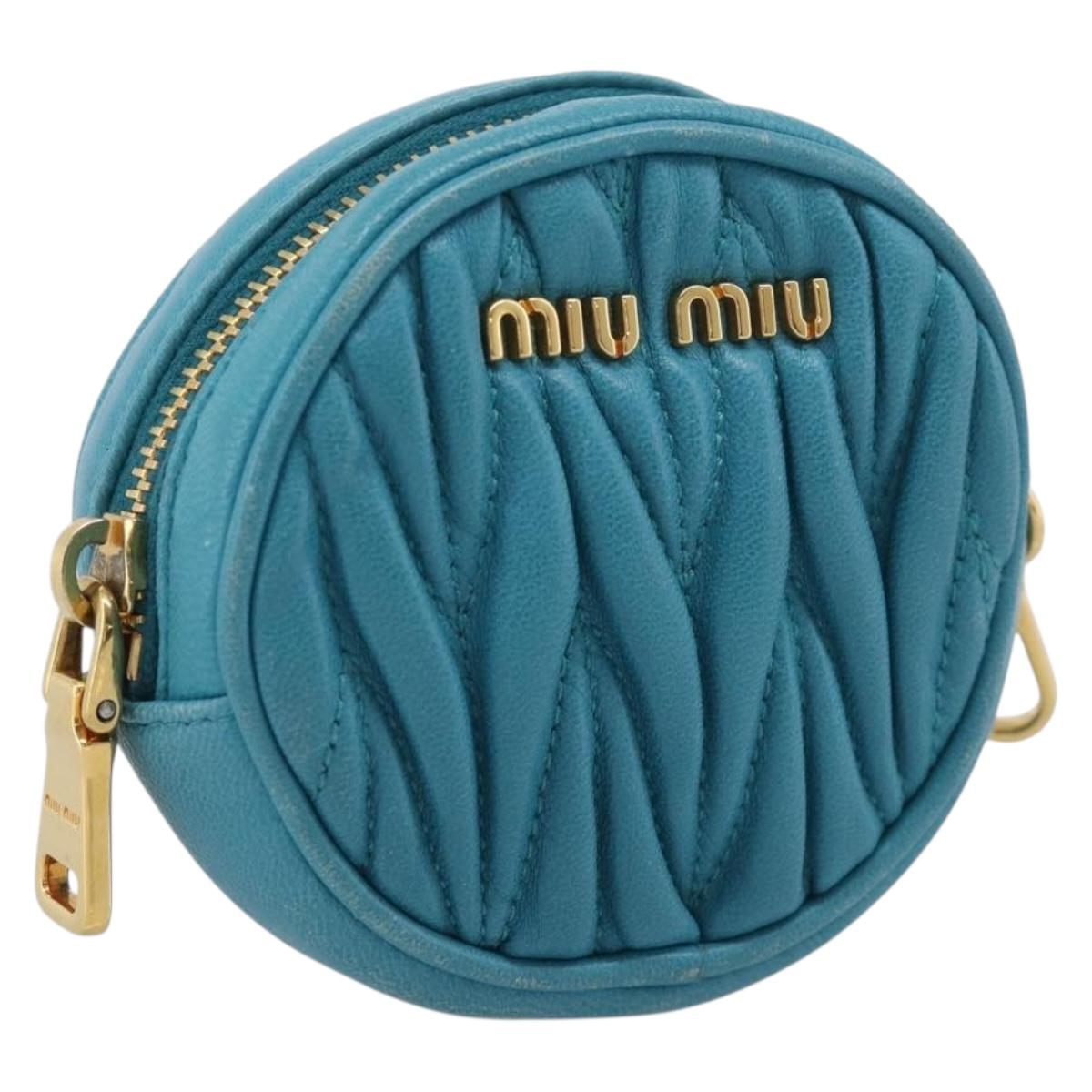 Miu Miu Matelasse Coin Purse Leather Blue Gold Auth 214948A