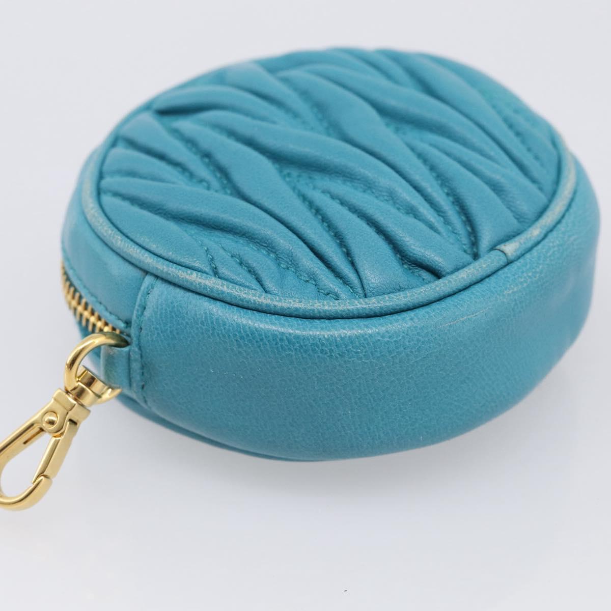 Miu Miu Matelasse Coin Purse Leather Blue Gold Auth 214948A