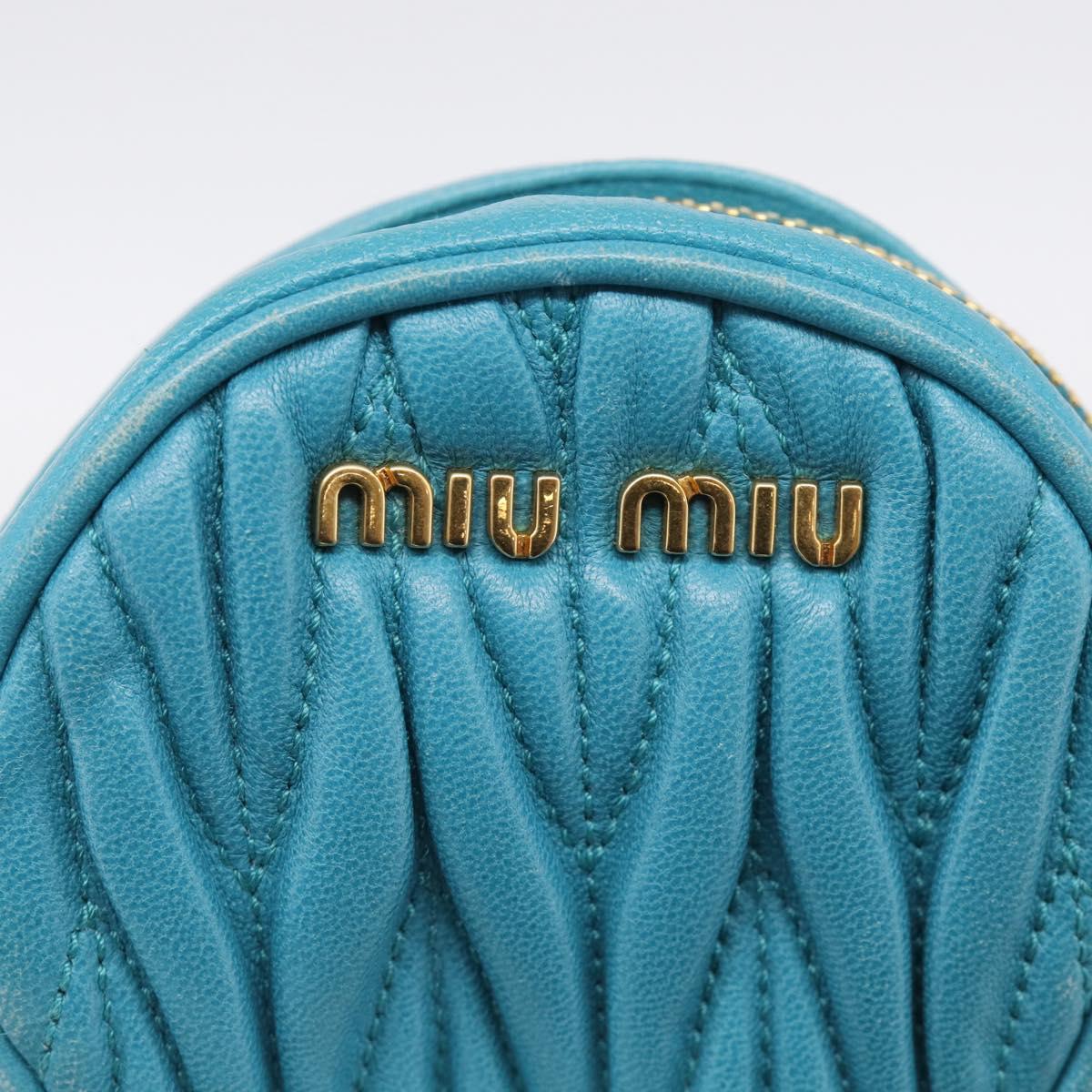 Miu Miu Matelasse Coin Purse Leather Blue Gold Auth 214948A