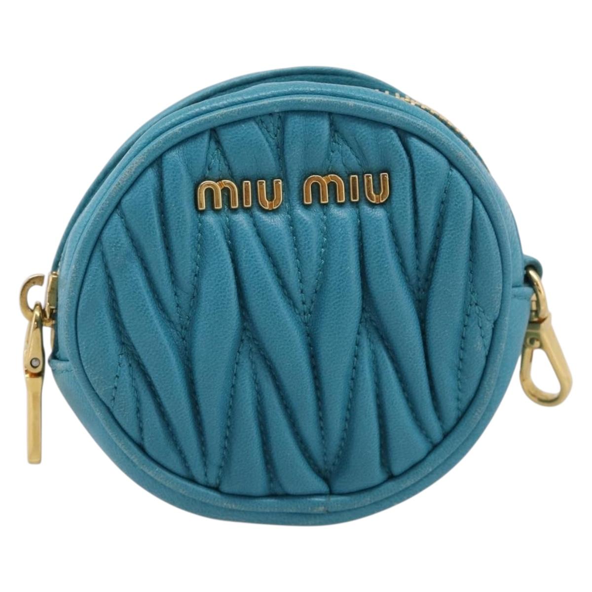 Miu Miu Matelasse Coin Purse Leather Blue Gold Auth 214948A