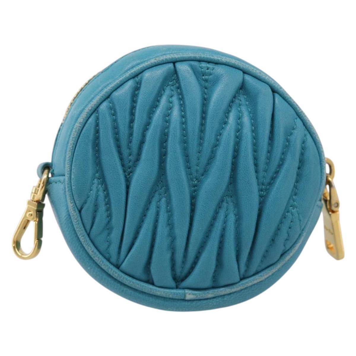 Miu Miu Matelasse Coin Purse Leather Blue Gold Auth 214948A
