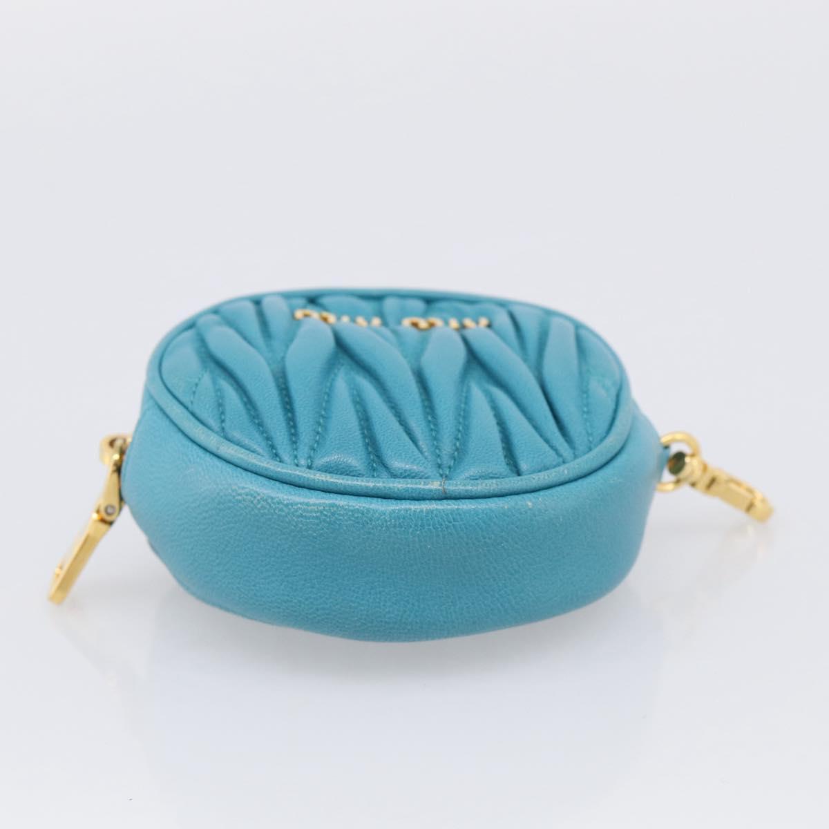 Miu Miu Matelasse Coin Purse Leather Blue Gold Auth 214948A