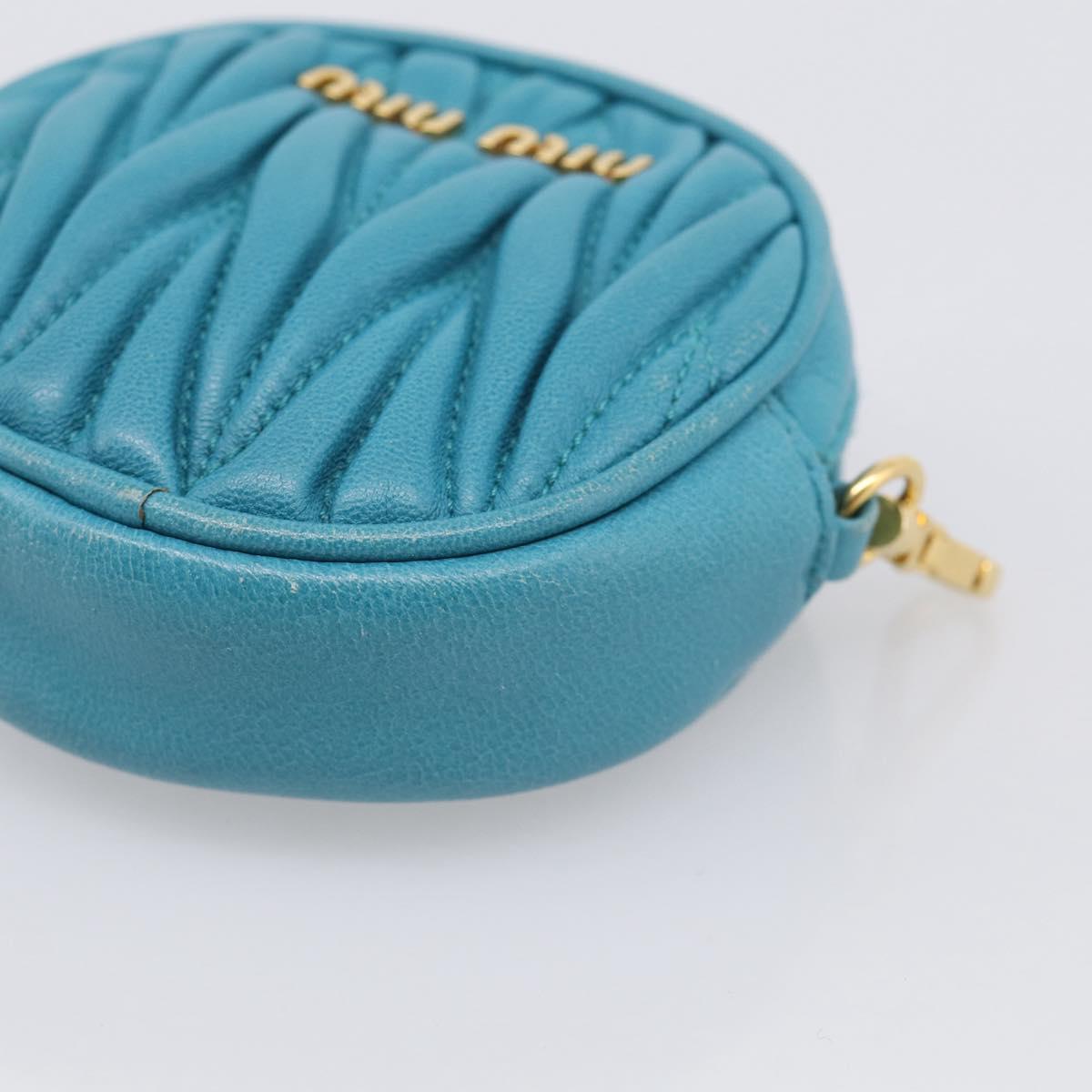 Miu Miu Matelasse Coin Purse Leather Blue Gold Auth 214948A