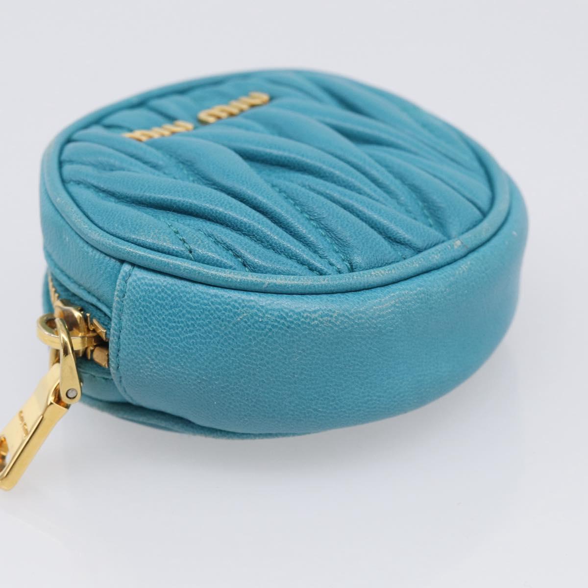 Miu Miu Matelasse Coin Purse Leather Blue Gold Auth 214948A