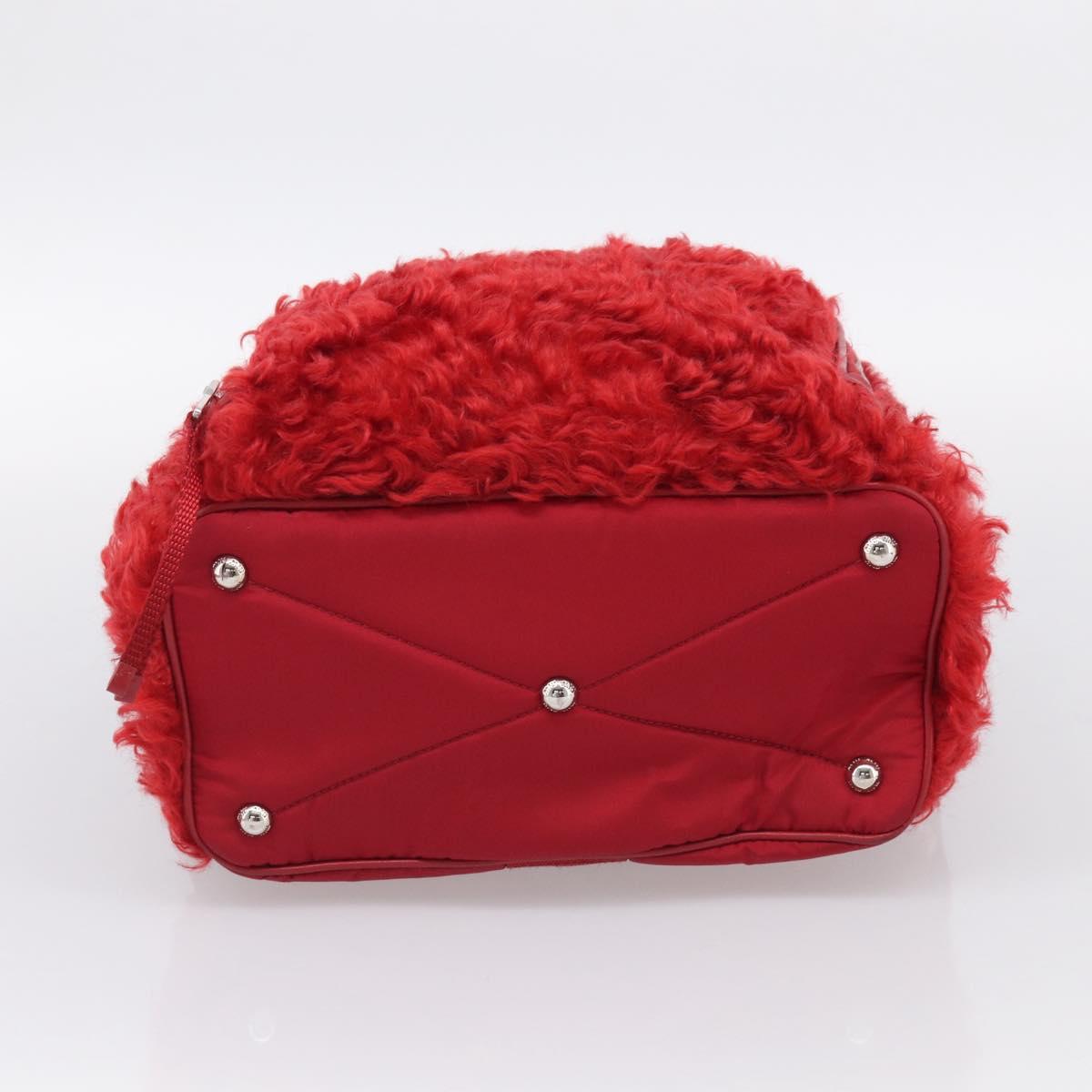 Miu Miu Backpack Acrylic Fur Red Silver Auth 214949M
