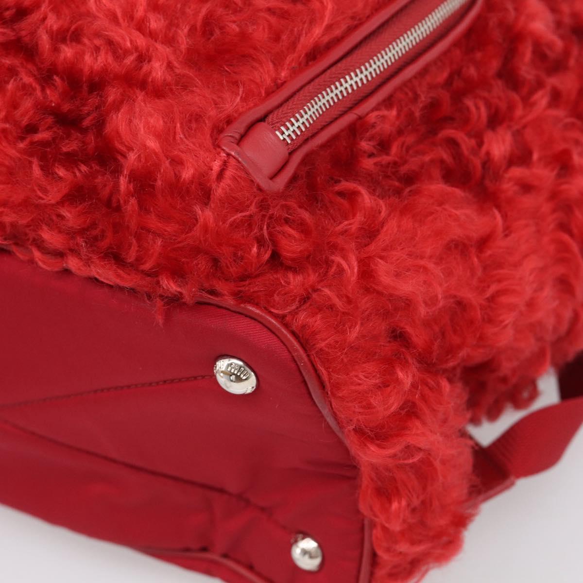 Miu Miu Backpack Acrylic Fur Red Silver Auth 214949M