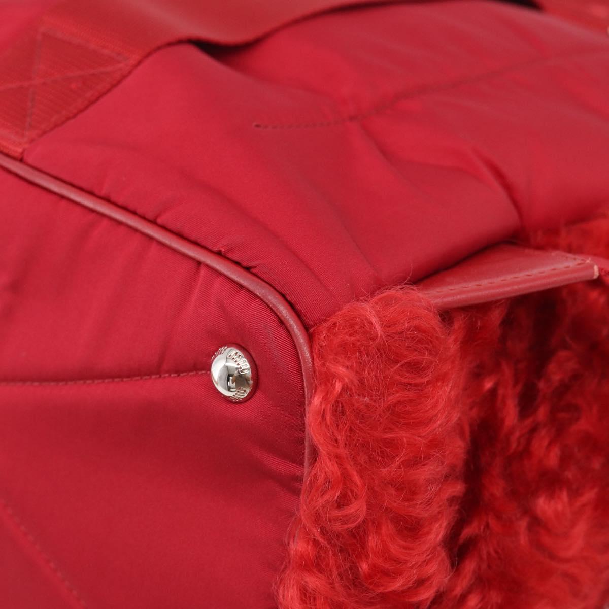 Miu Miu Backpack Acrylic Fur Red Silver Auth 214949M