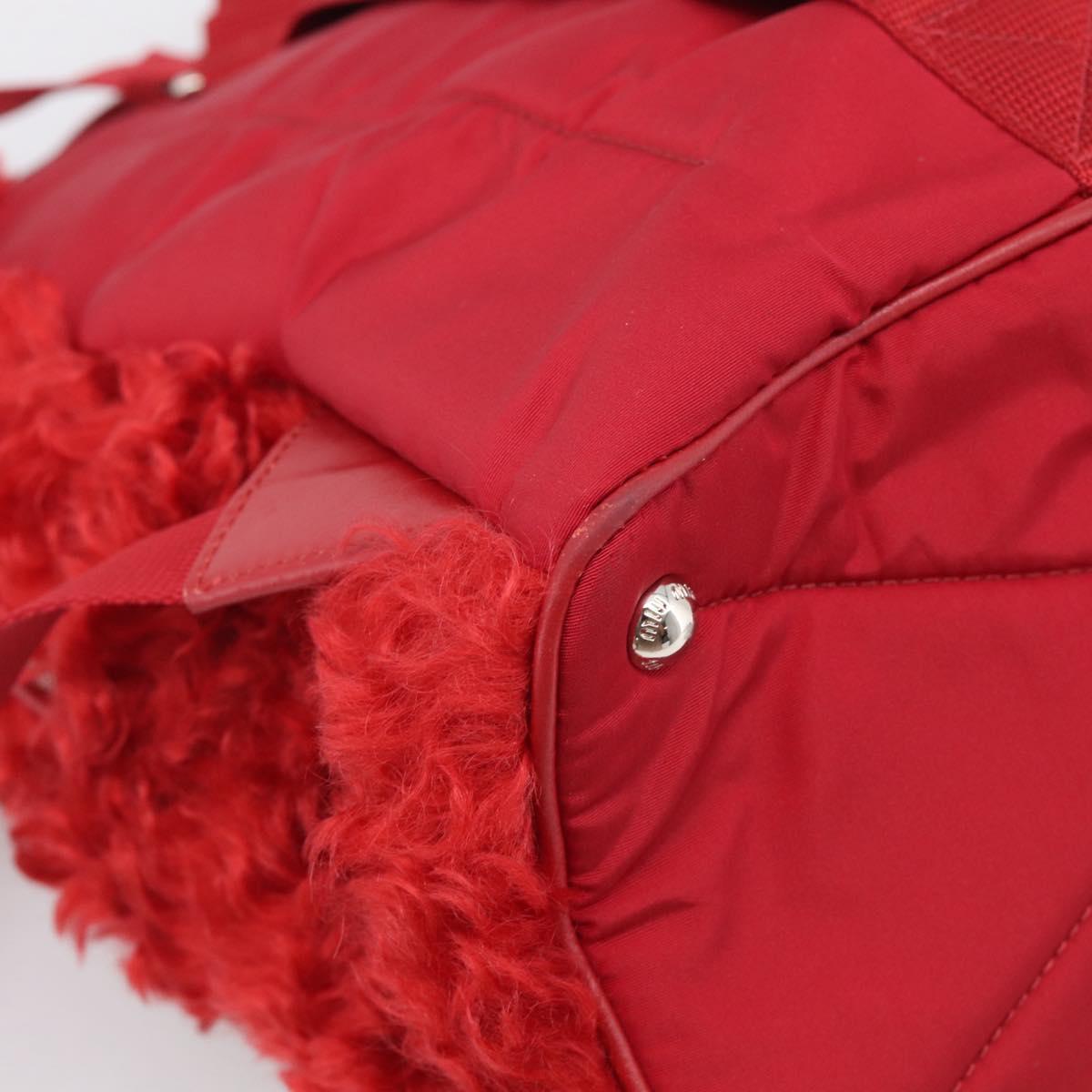 Miu Miu Backpack Acrylic Fur Red Silver Auth 214949M