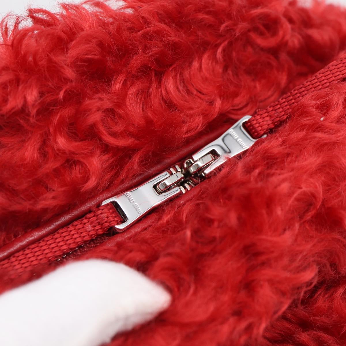 Miu Miu Backpack Acrylic Fur Red Silver Auth 214949M