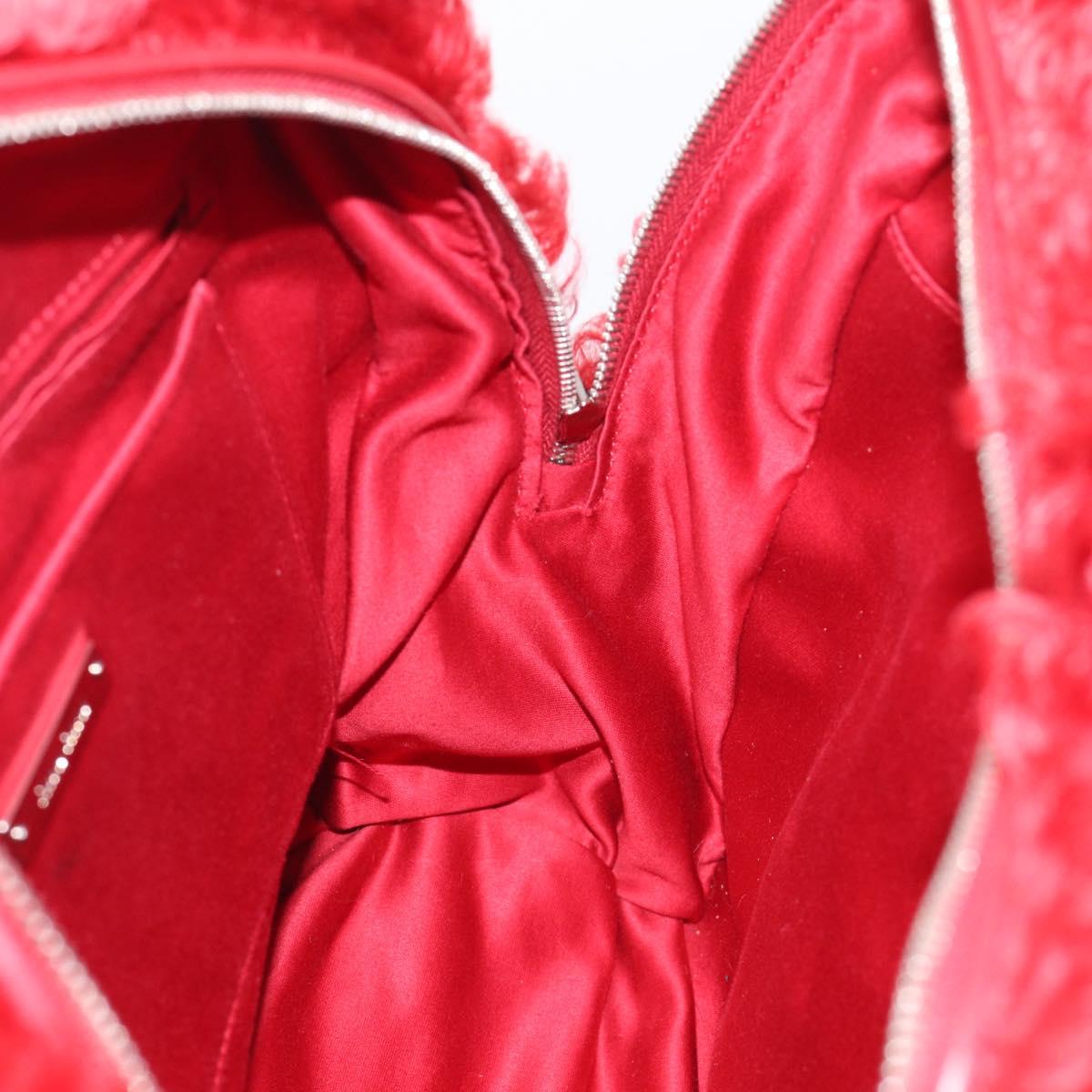 Miu Miu Backpack Acrylic Fur Red Silver Auth 214949M