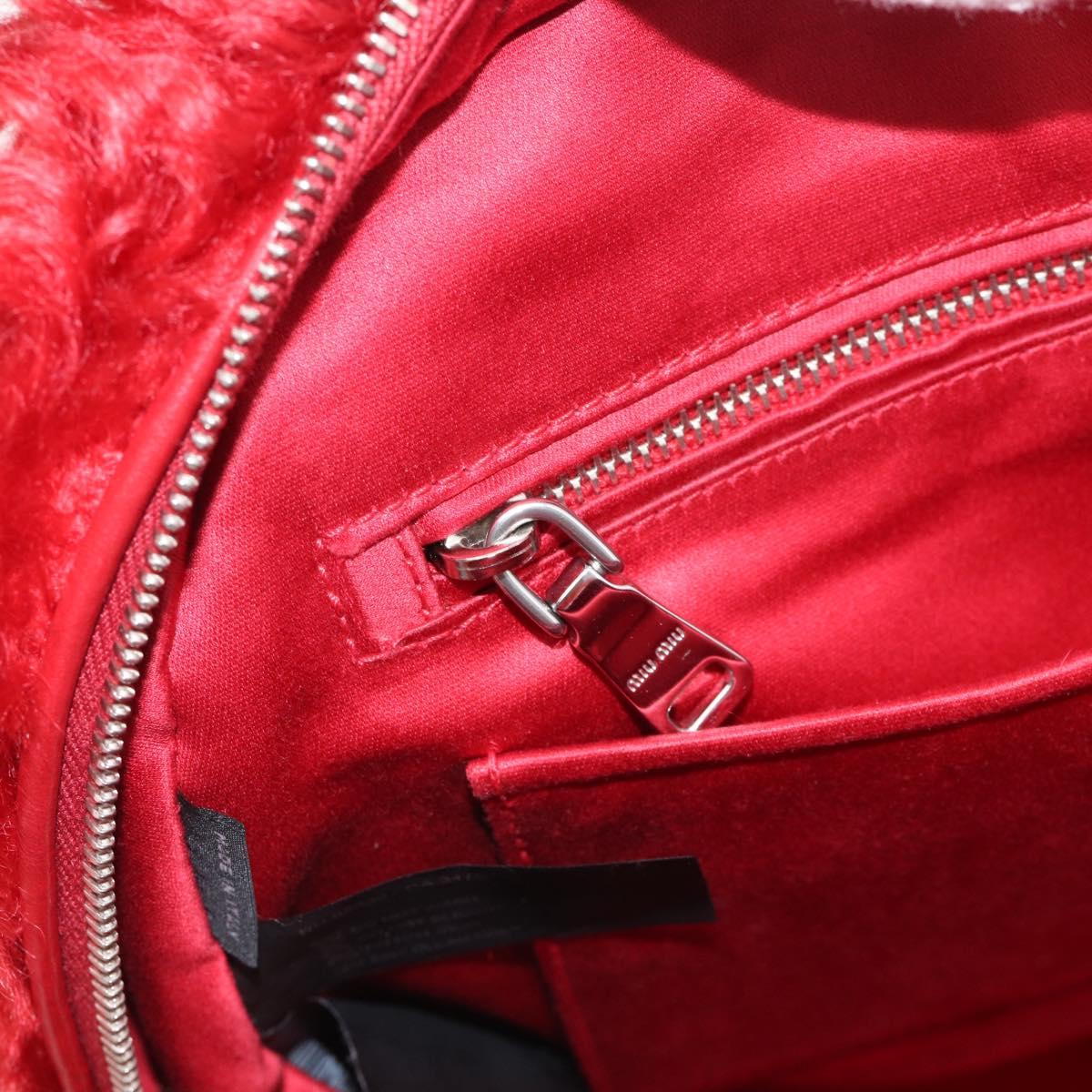 Miu Miu Backpack Acrylic Fur Red Silver Auth 214949M