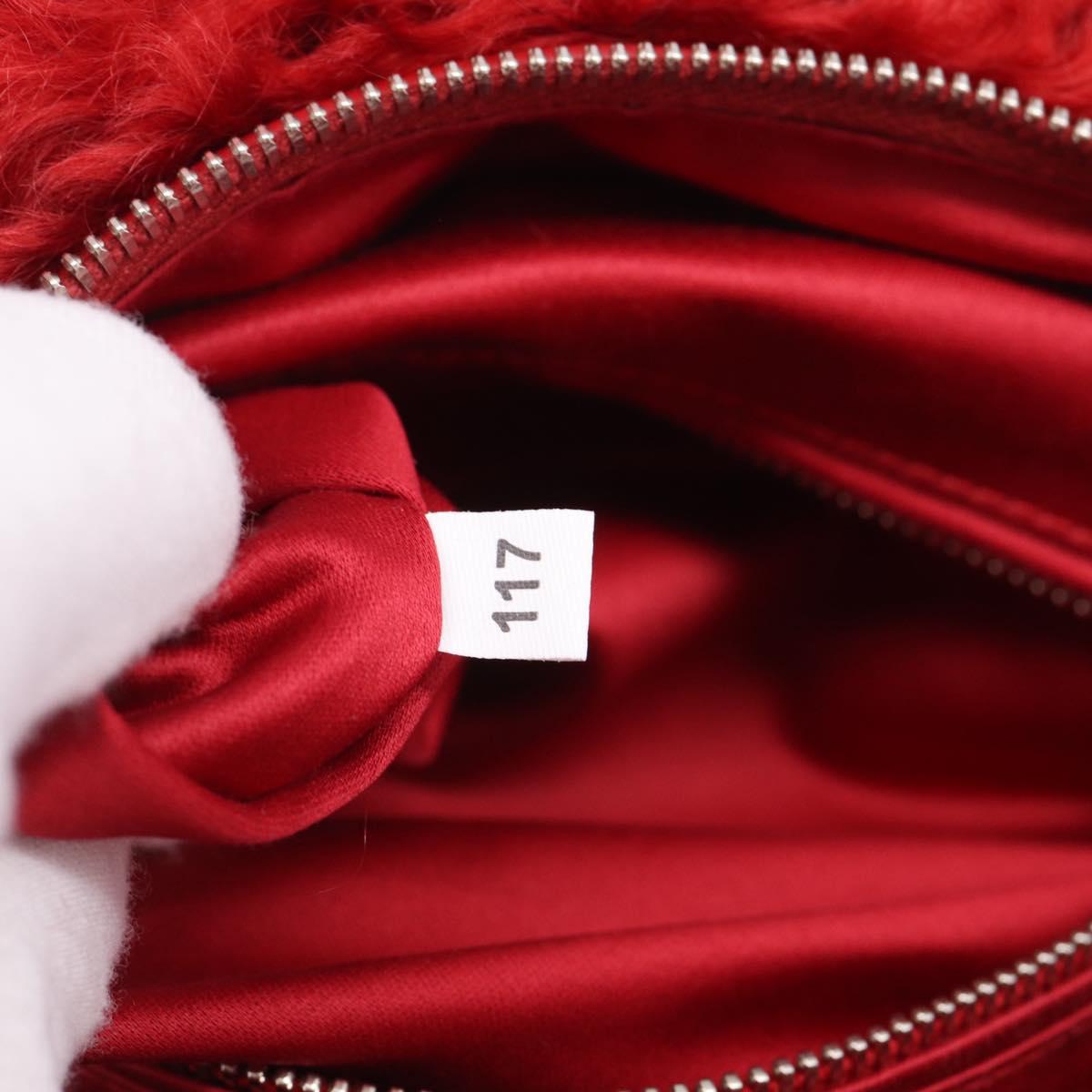 Miu Miu Backpack Acrylic Fur Red Silver Auth 214949M